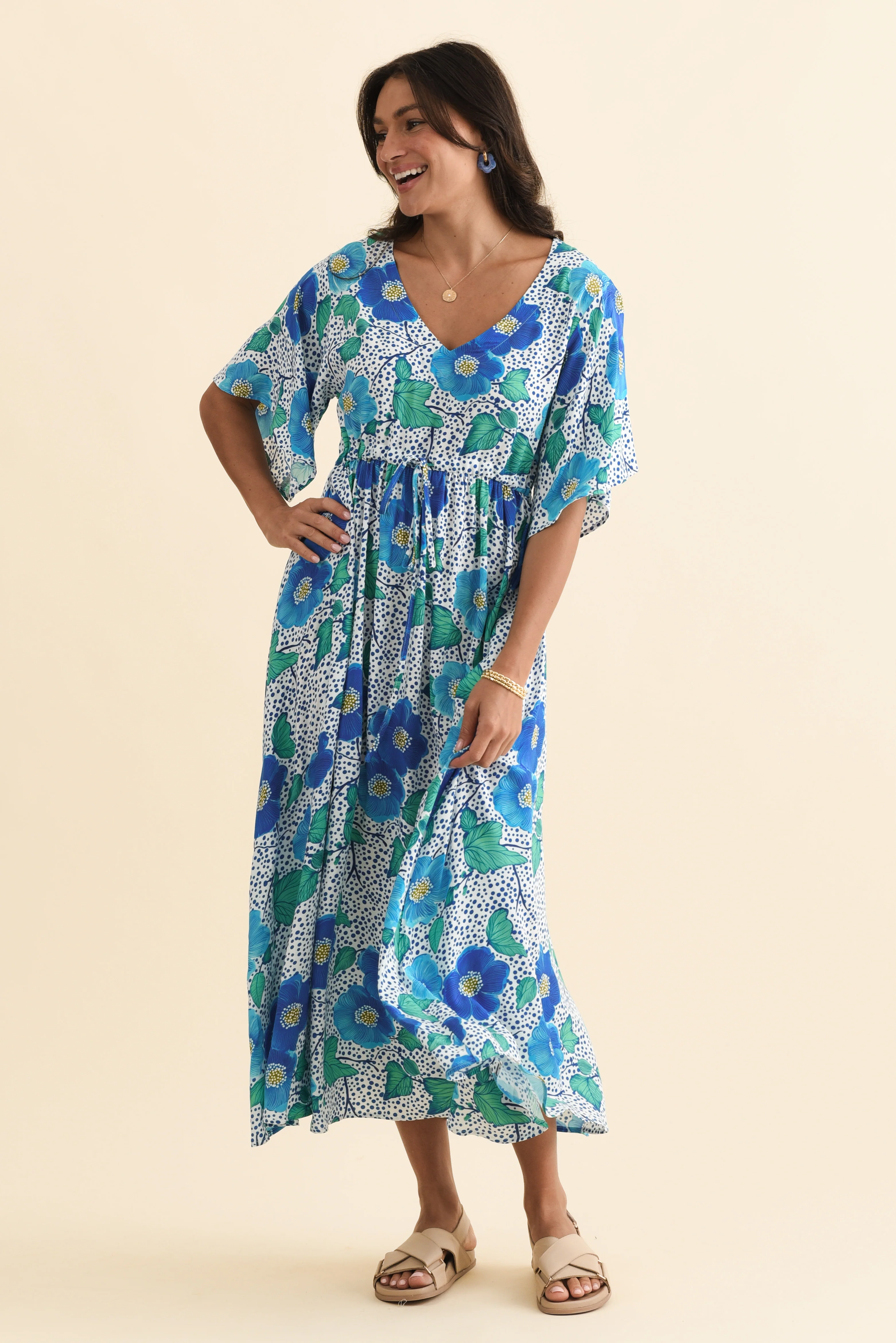 Jennifer Blue Garden Flutter Sleeve Dress - Image 6