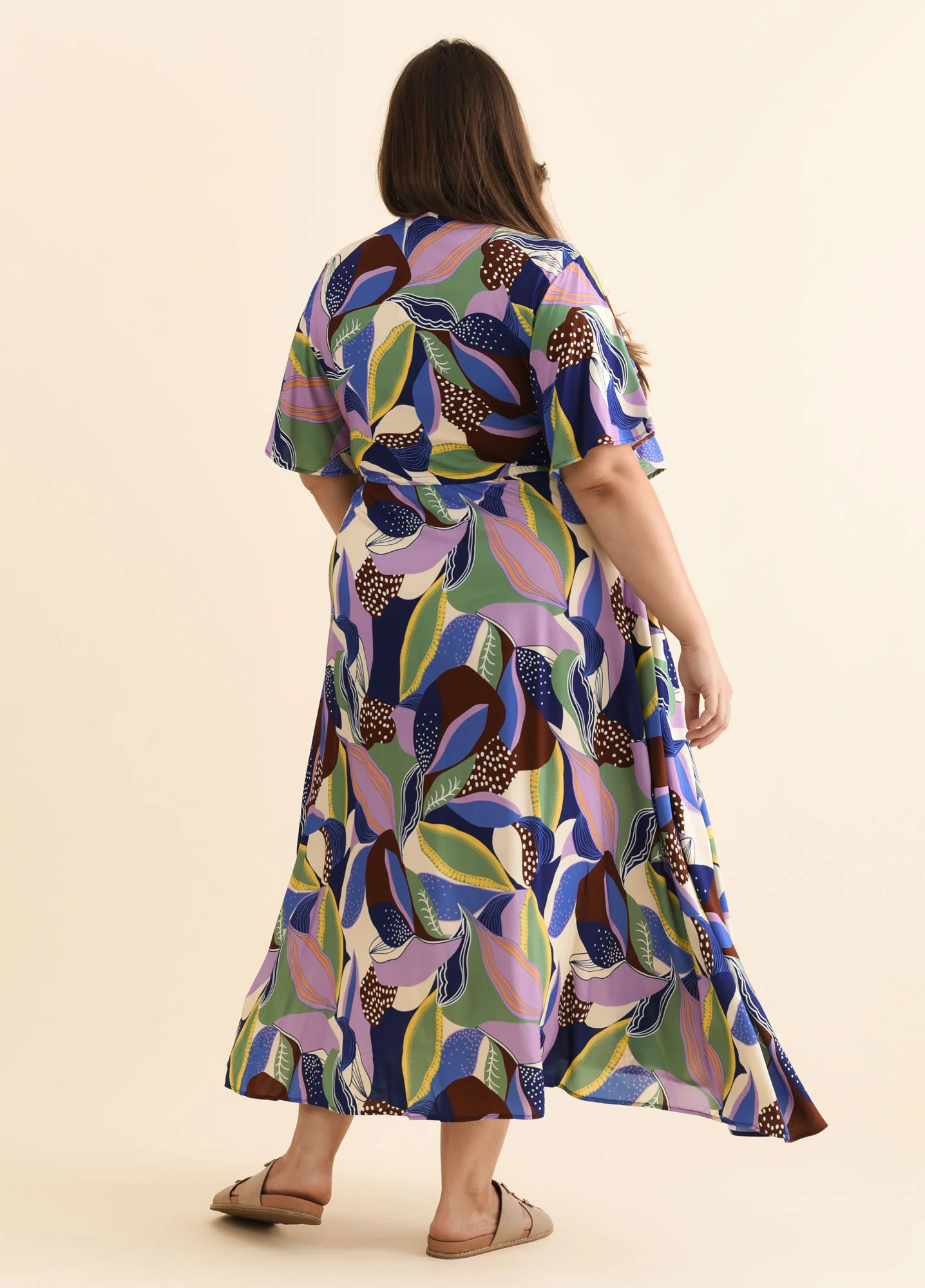 Jennifer Blue Leaf Flutter Sleeve Dress - Image 10