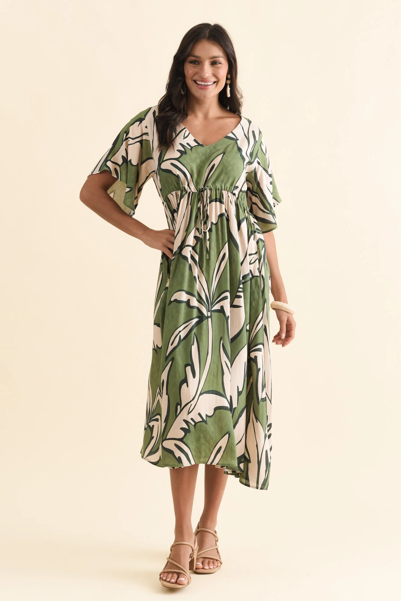 Jennifer Green Leaf Flutter Sleeve Dress - Image 3
