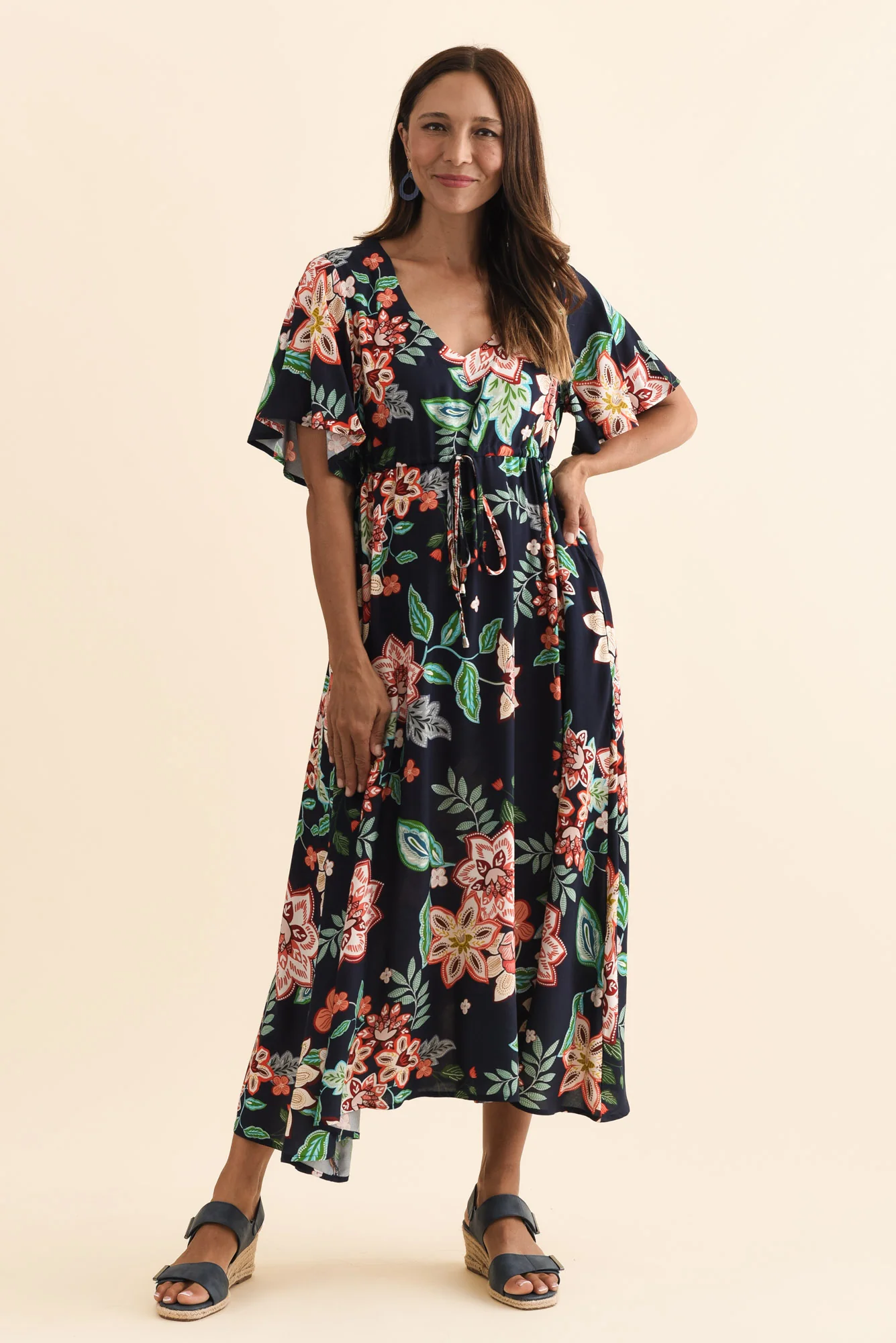 Jennifer Navy Floral Flutter Sleeve Dress - Image 3