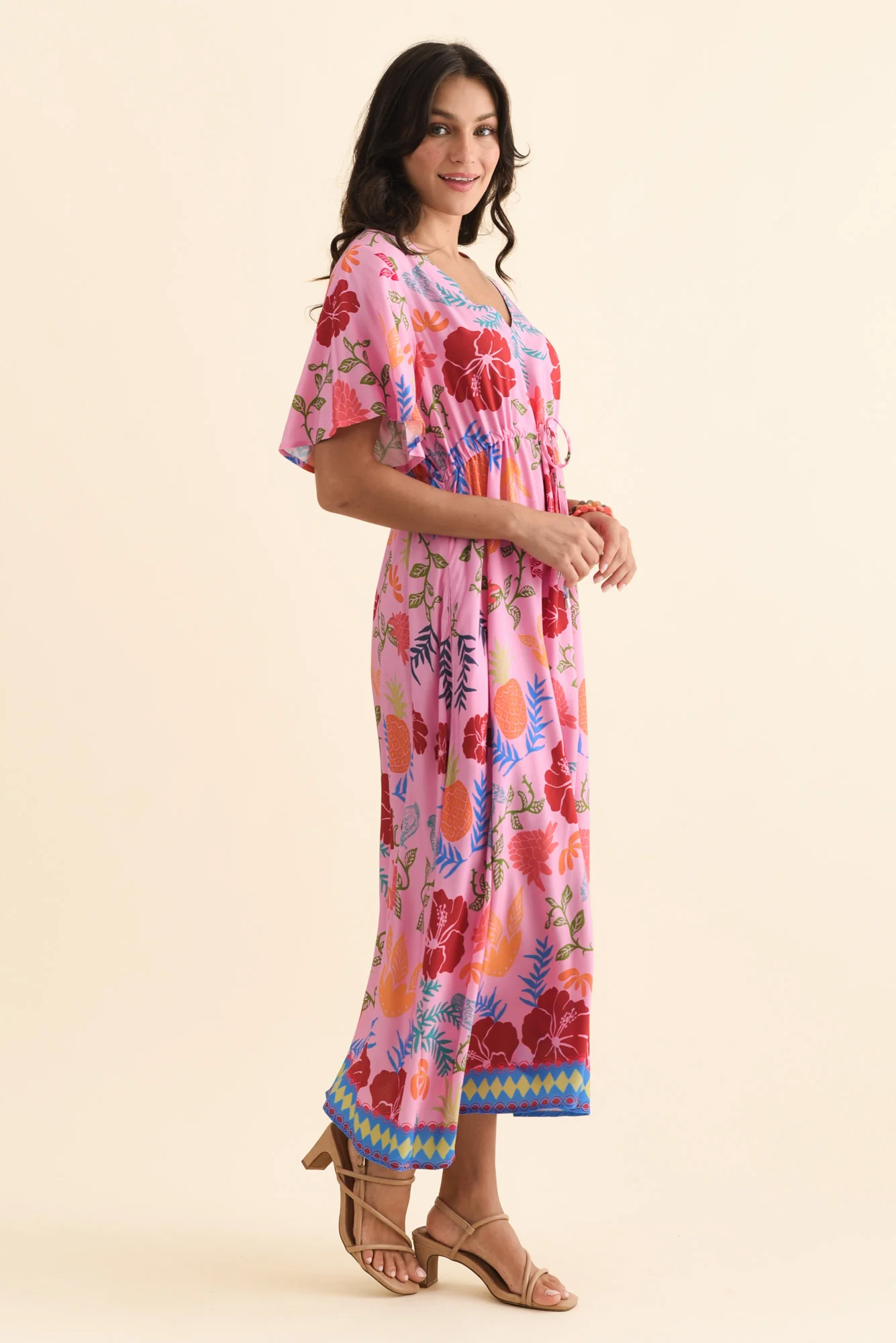 Jennifer Pink Tropical Flutter Sleeve Dress - Image 4