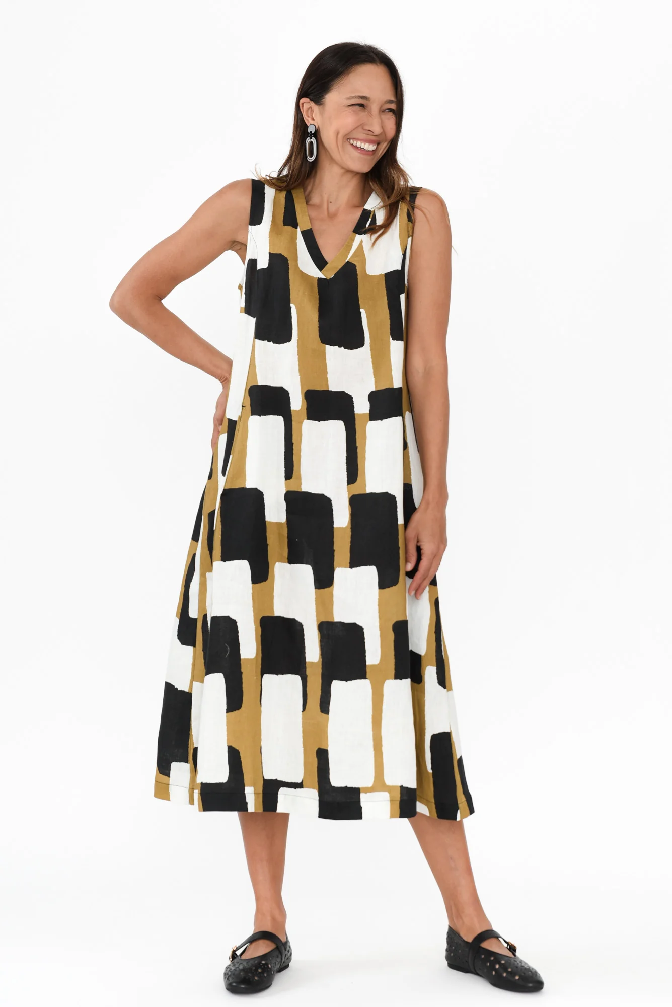 Joanne Yellow Geo Linen Dress - Image 2