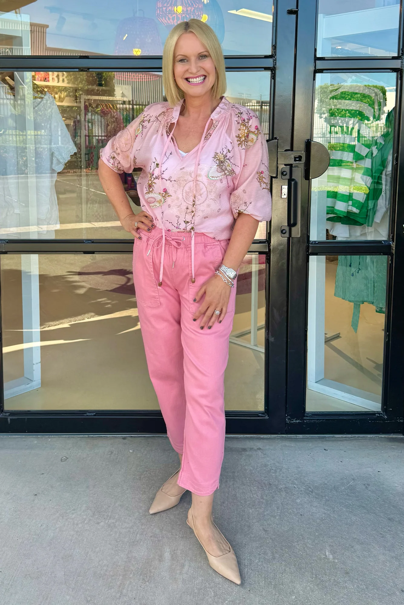 Joelle Pink Garden Cotton Tie Top - Image 7