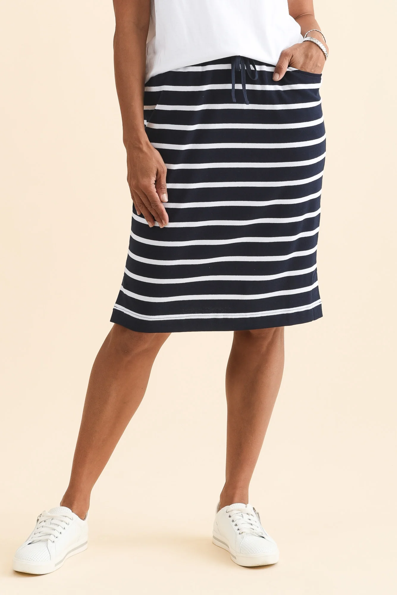 Johnnie Navy Stripe Cotton Drawstring Skirt