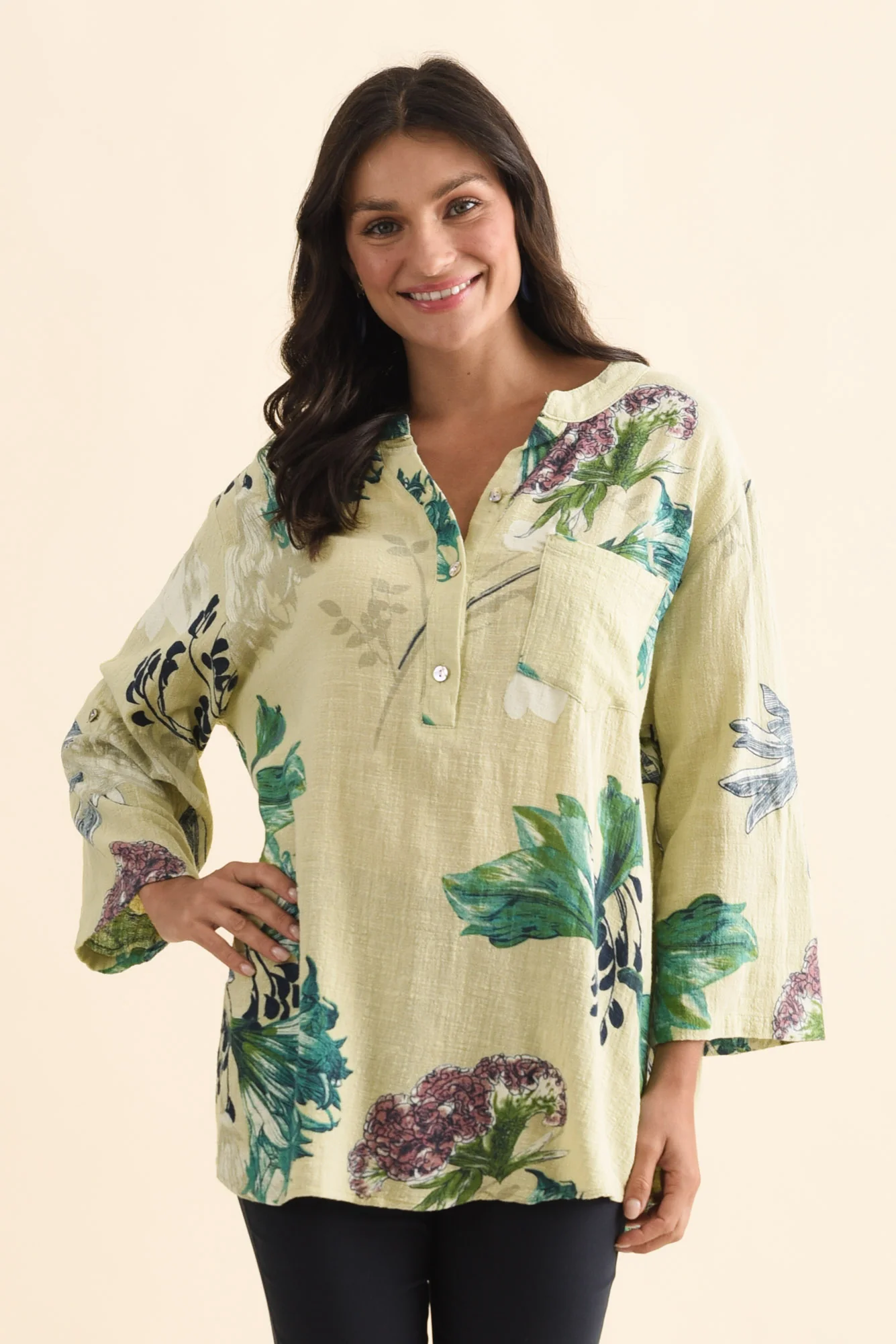 Juliet Green Floral Cotton Linen Top