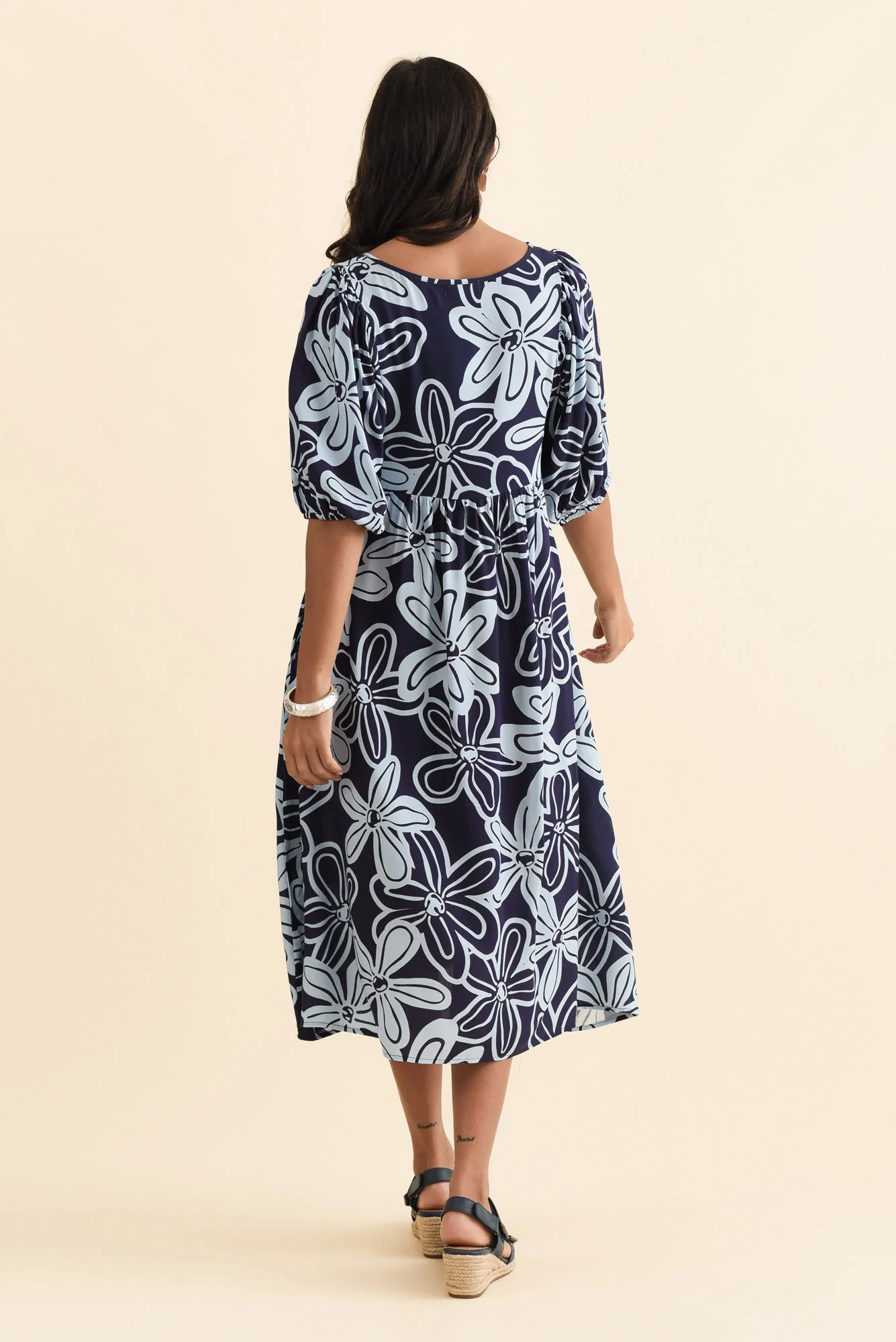 Kacey Navy Bloom Button Dress - Image 4
