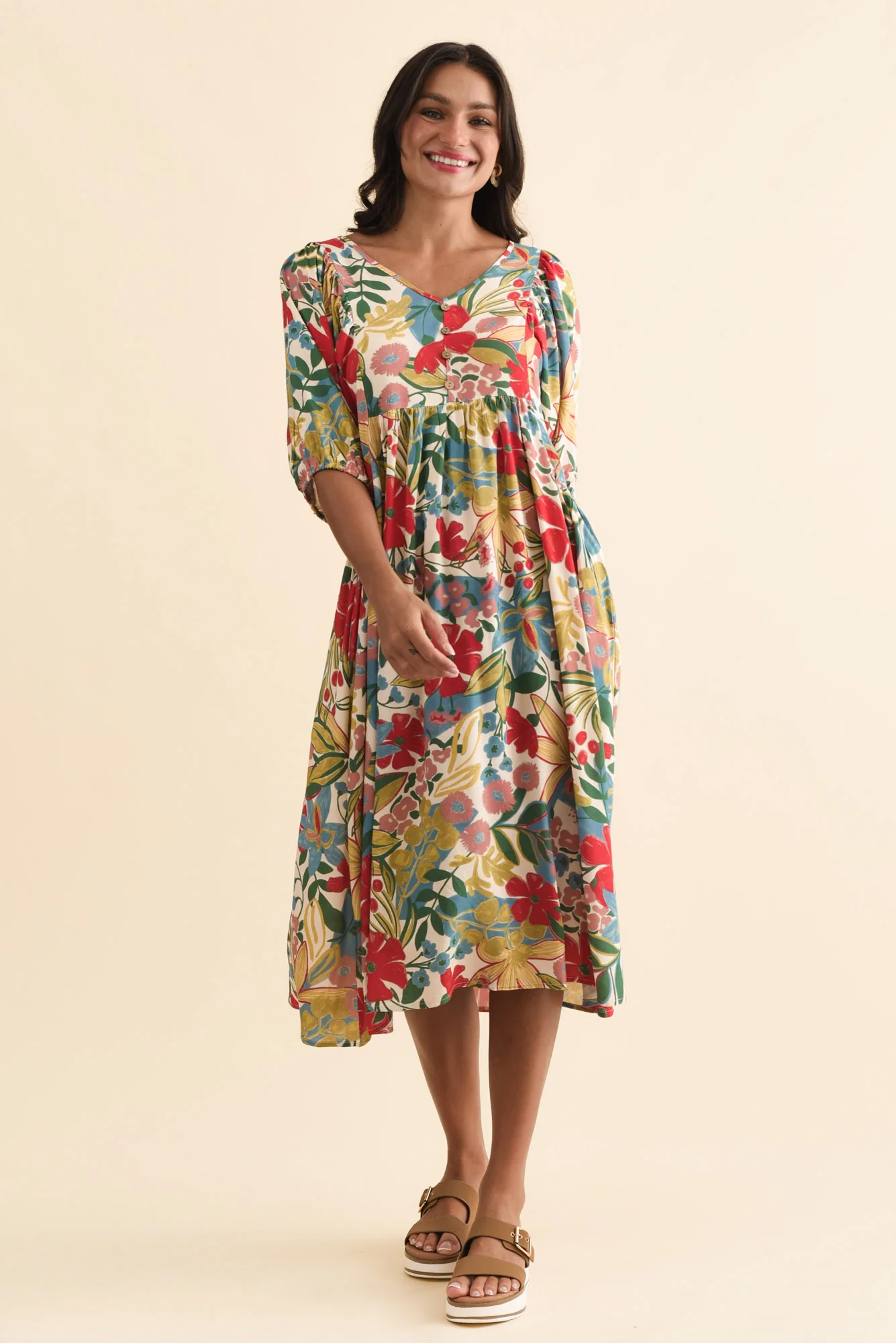 Kacey Red Floral Button Dress