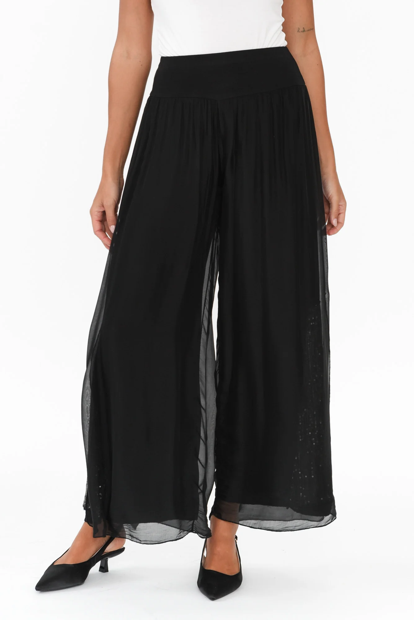 Karolina Black Silk Sequin Pants