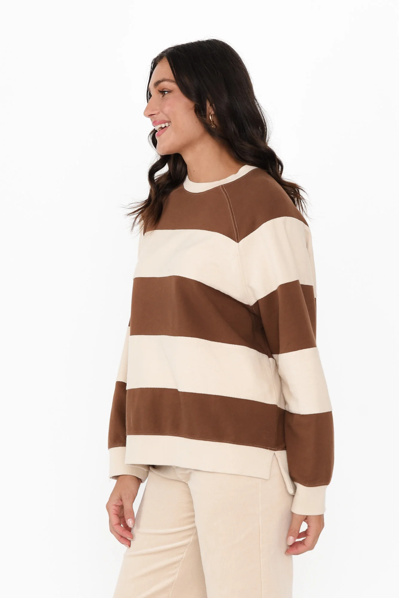 Katrin Mocha Stripe Cotton Crewneck Sweatshirt - Image 4