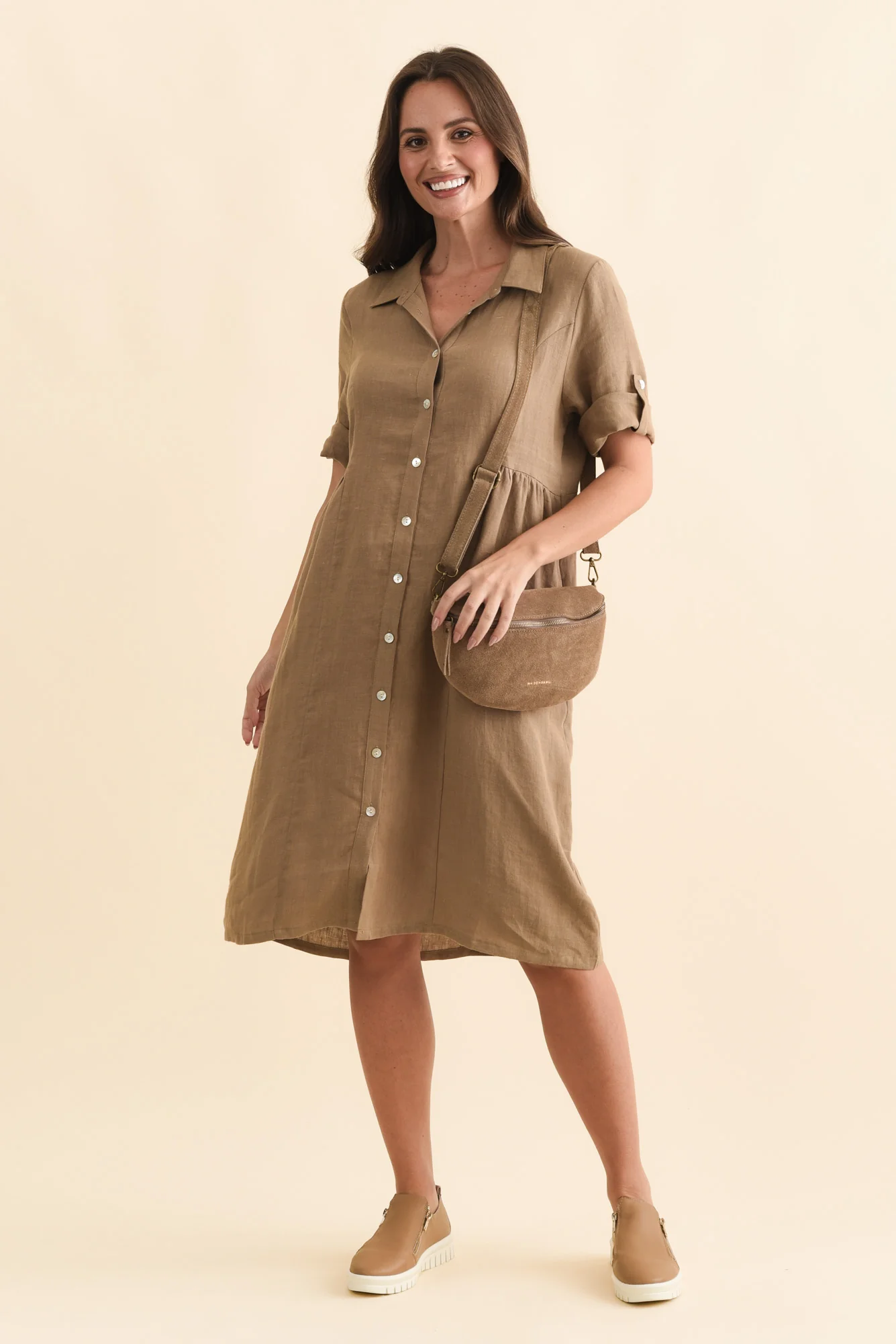 Katy Mocha Linen Pocket Dress - Image 2