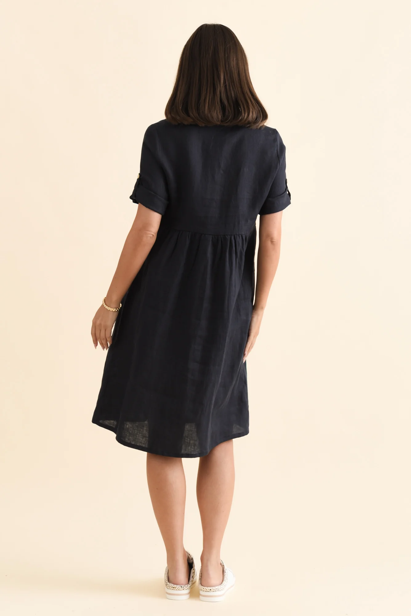 Katy Navy Linen Pocket Dress - Image 4