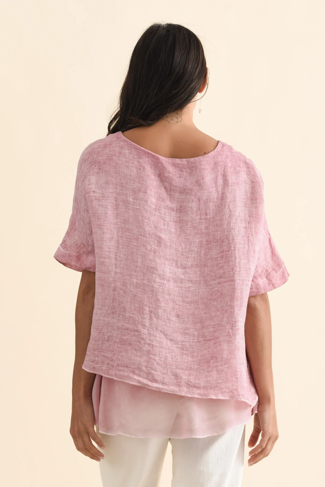 Kayla Pink Linen Layered Top - Image 4