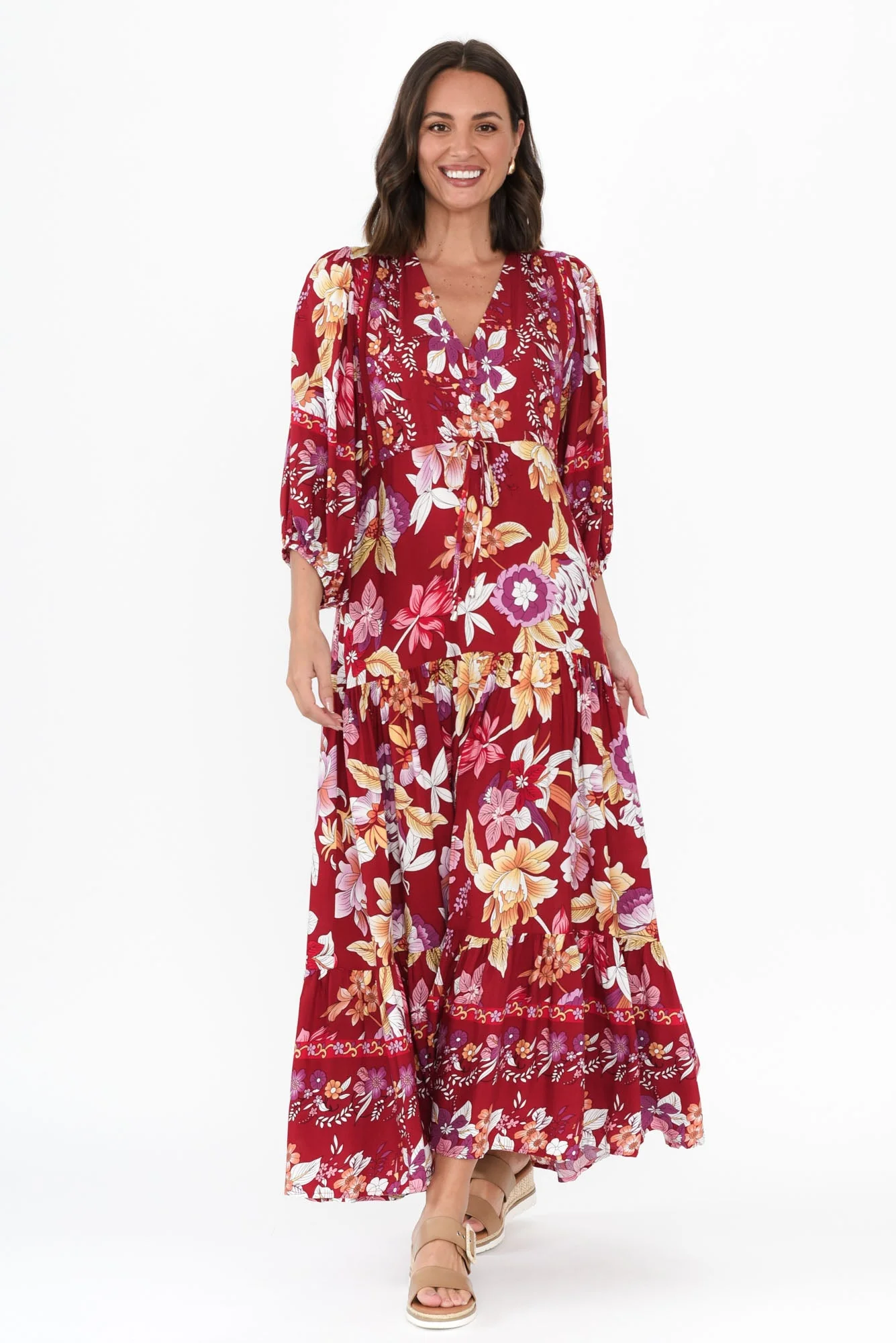 Kaylie Red Floral Tie Dress - Image 2