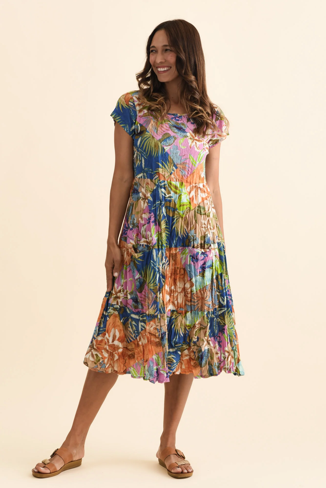 Kenya Blue Floral Cotton Pocket Dress