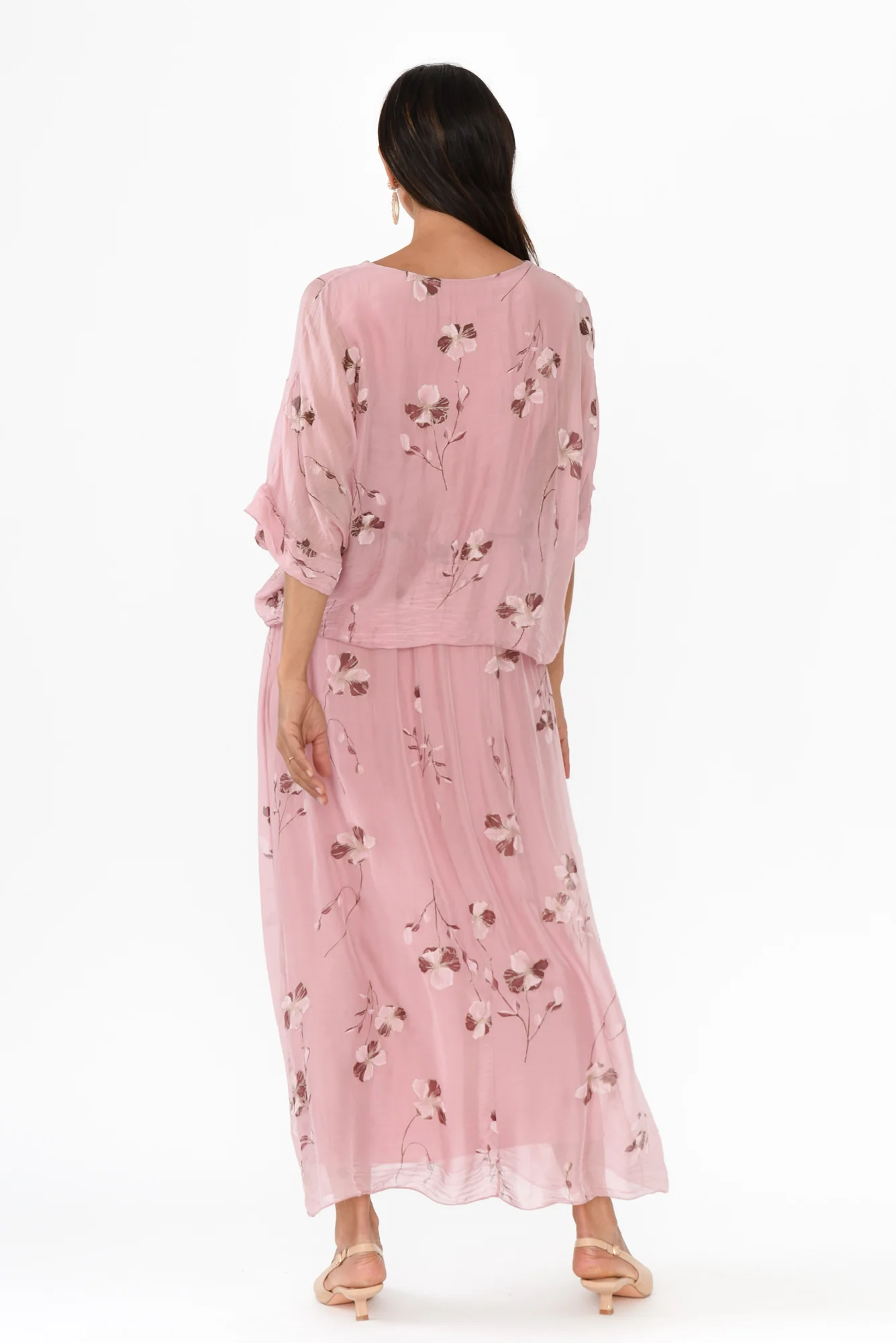 Kerry Pink Floral Silk Gathered Dress - Image 4