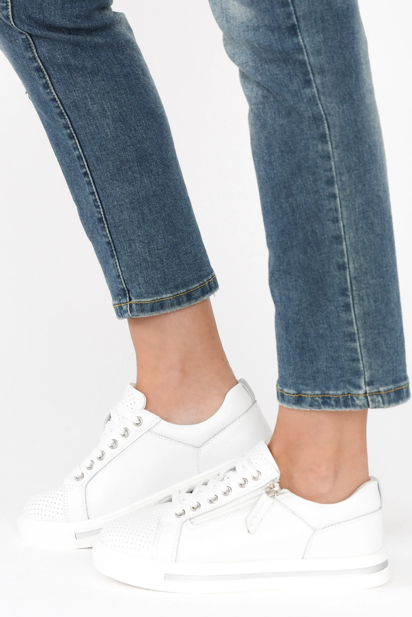 Koko White Leather Zip Sneaker - Image 6
