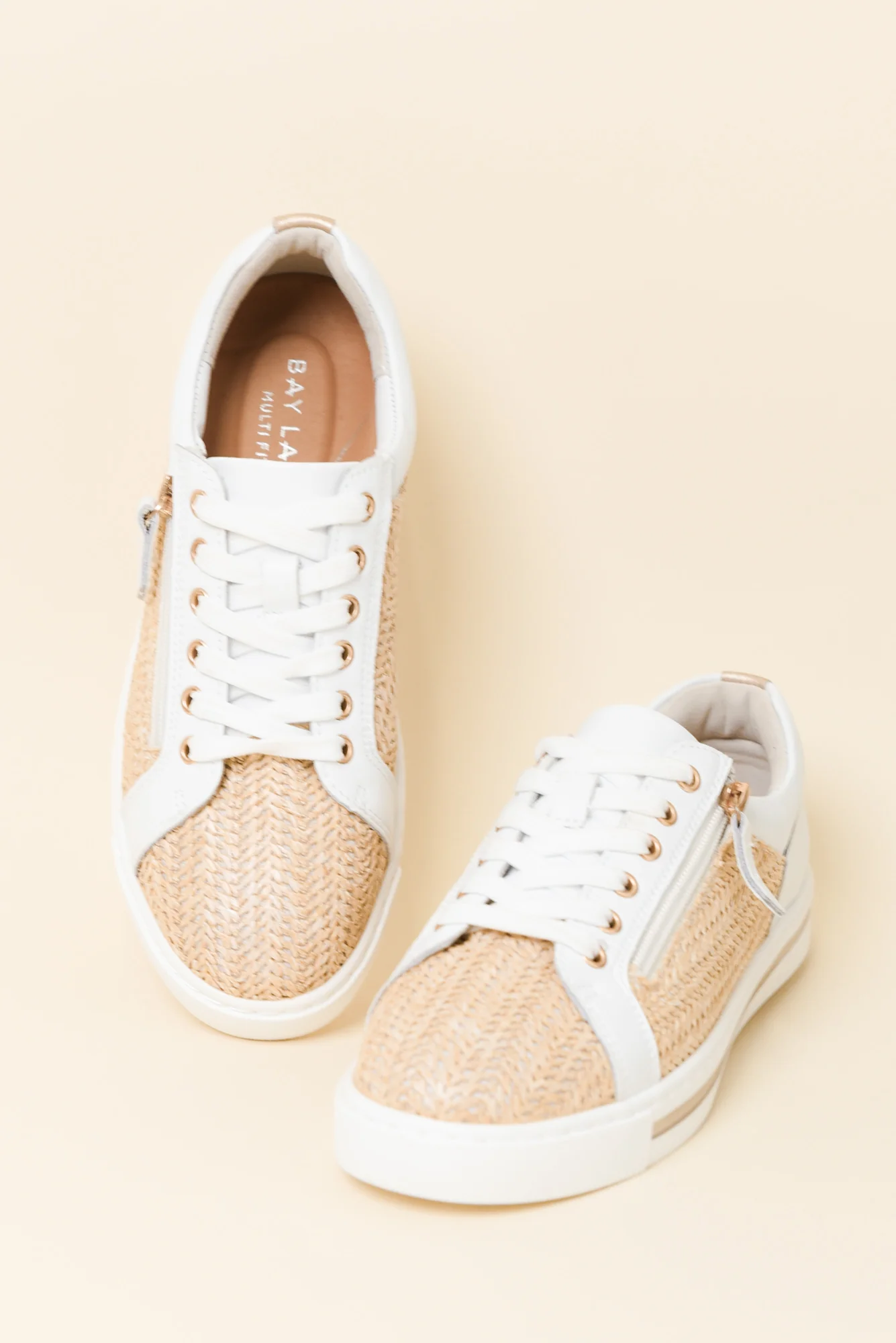 Koko White Raffia Leather Zip Sneaker - Image 2