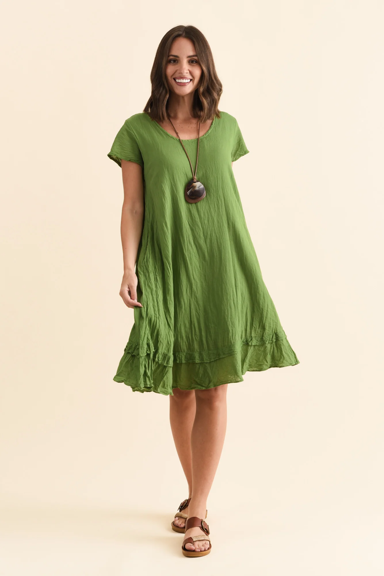 Lauren Green Crinkle Cotton Dress - Image 3