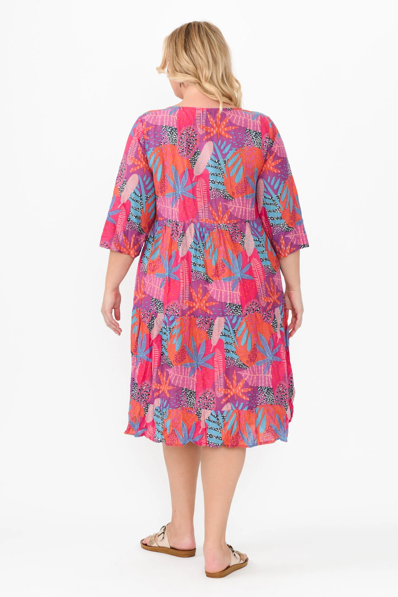 Milana Magenta Floral Crinkle Cotton Dress - Image 10