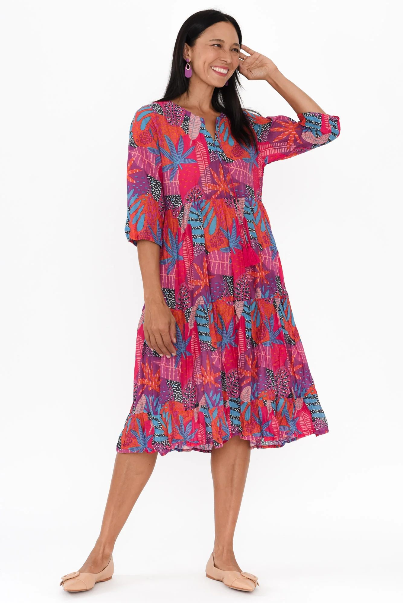 Milana Magenta Floral Crinkle Cotton Dress - Image 7