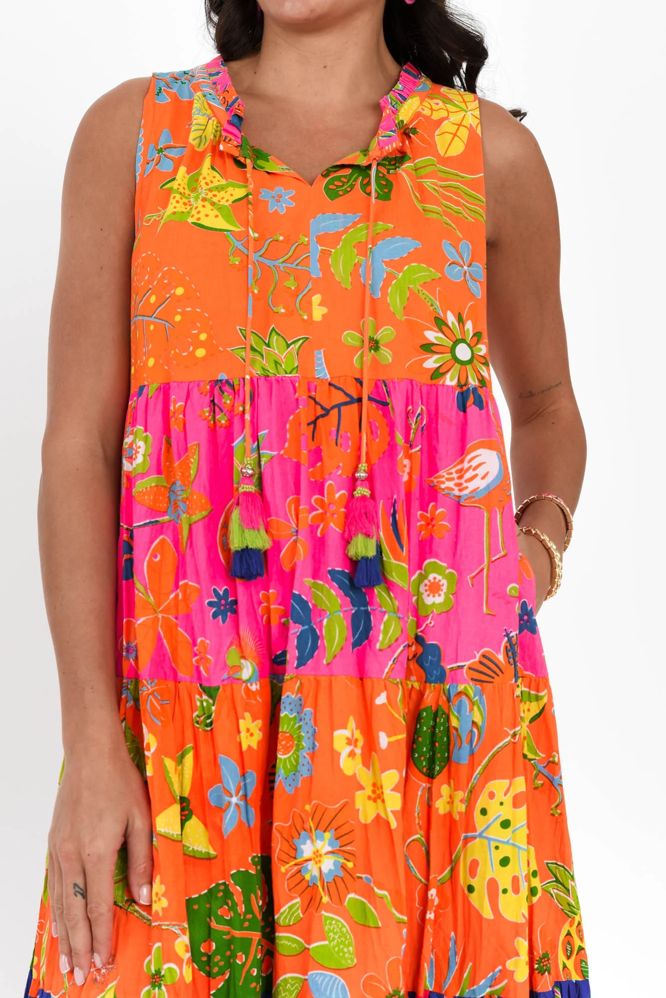 Leighton Orange Floral Cotton Tier Dress - Image 5