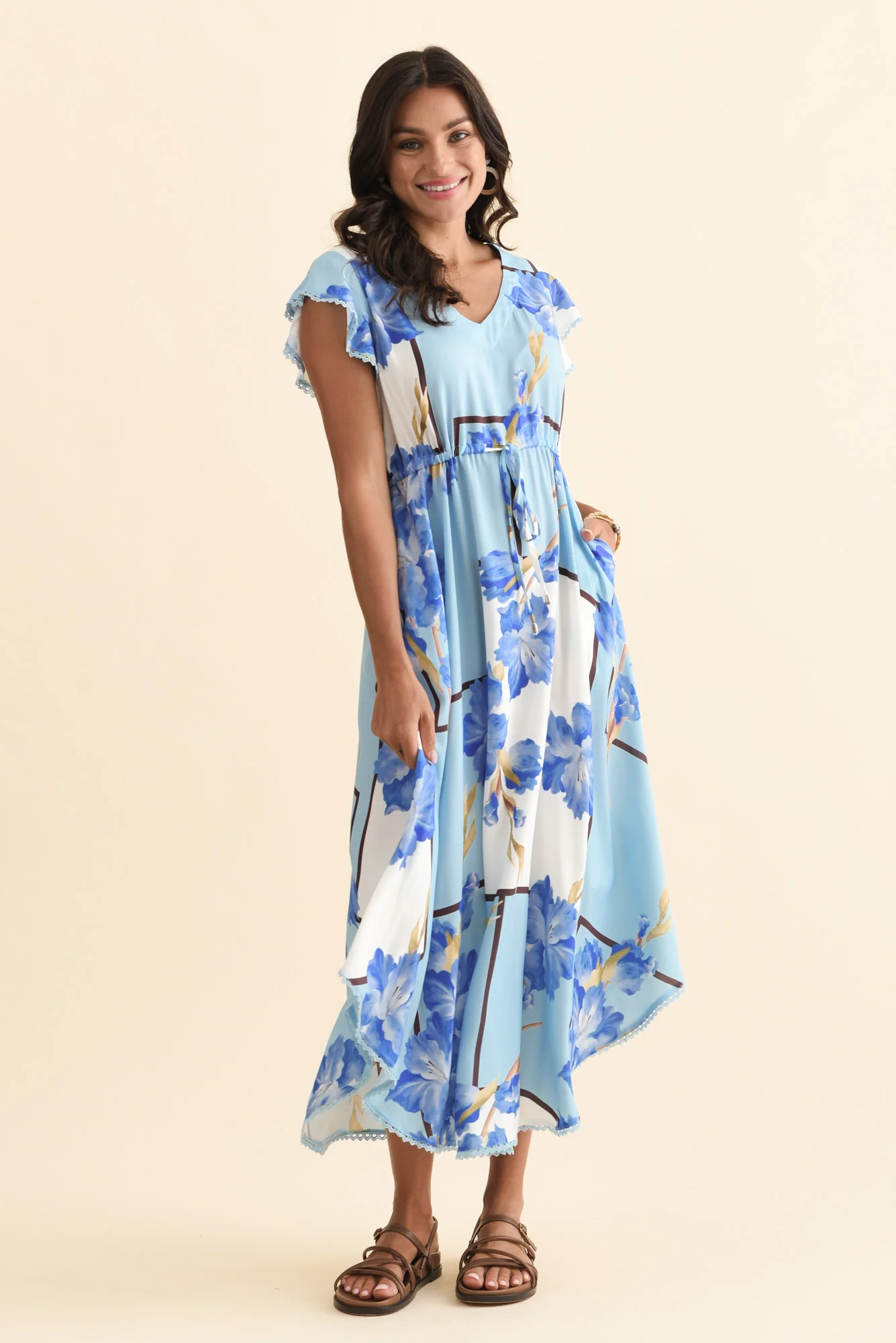 Libby Blue Floral Midi Dress - Image 2