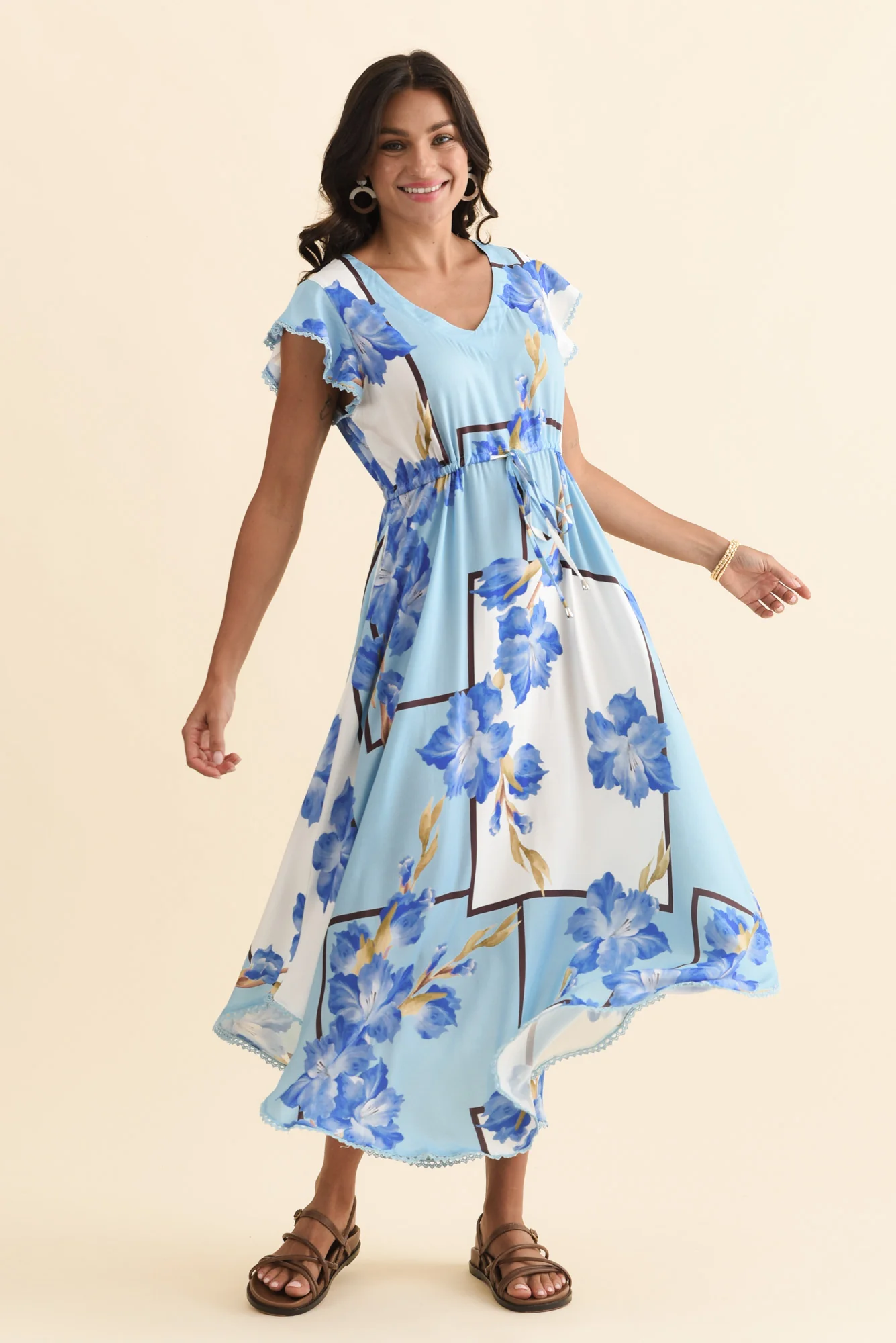 Libby Blue Floral Midi Dress - Image 6