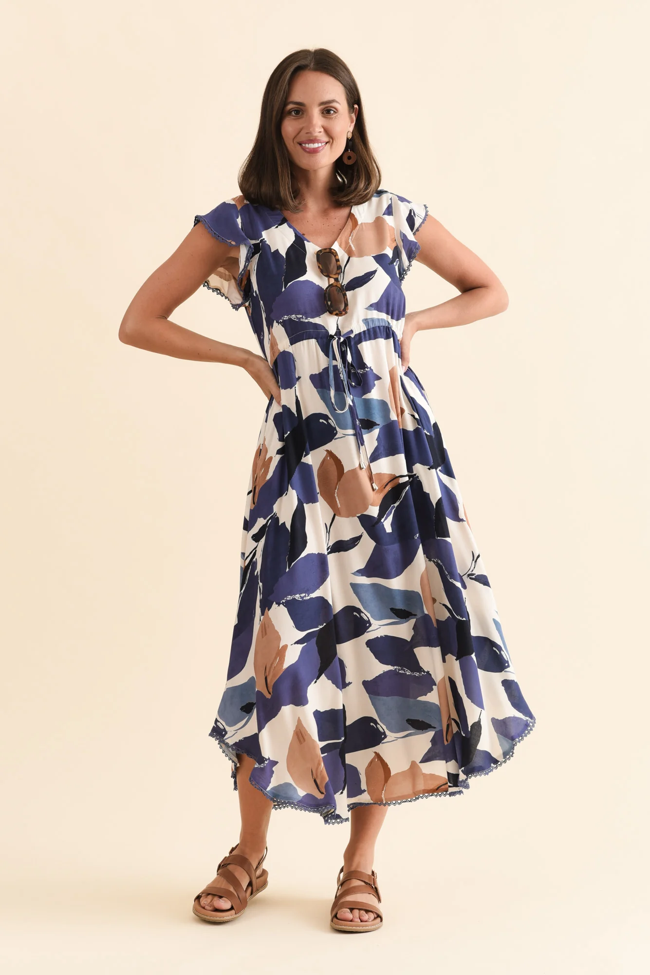 Libby Blue Leaf Midi Dress