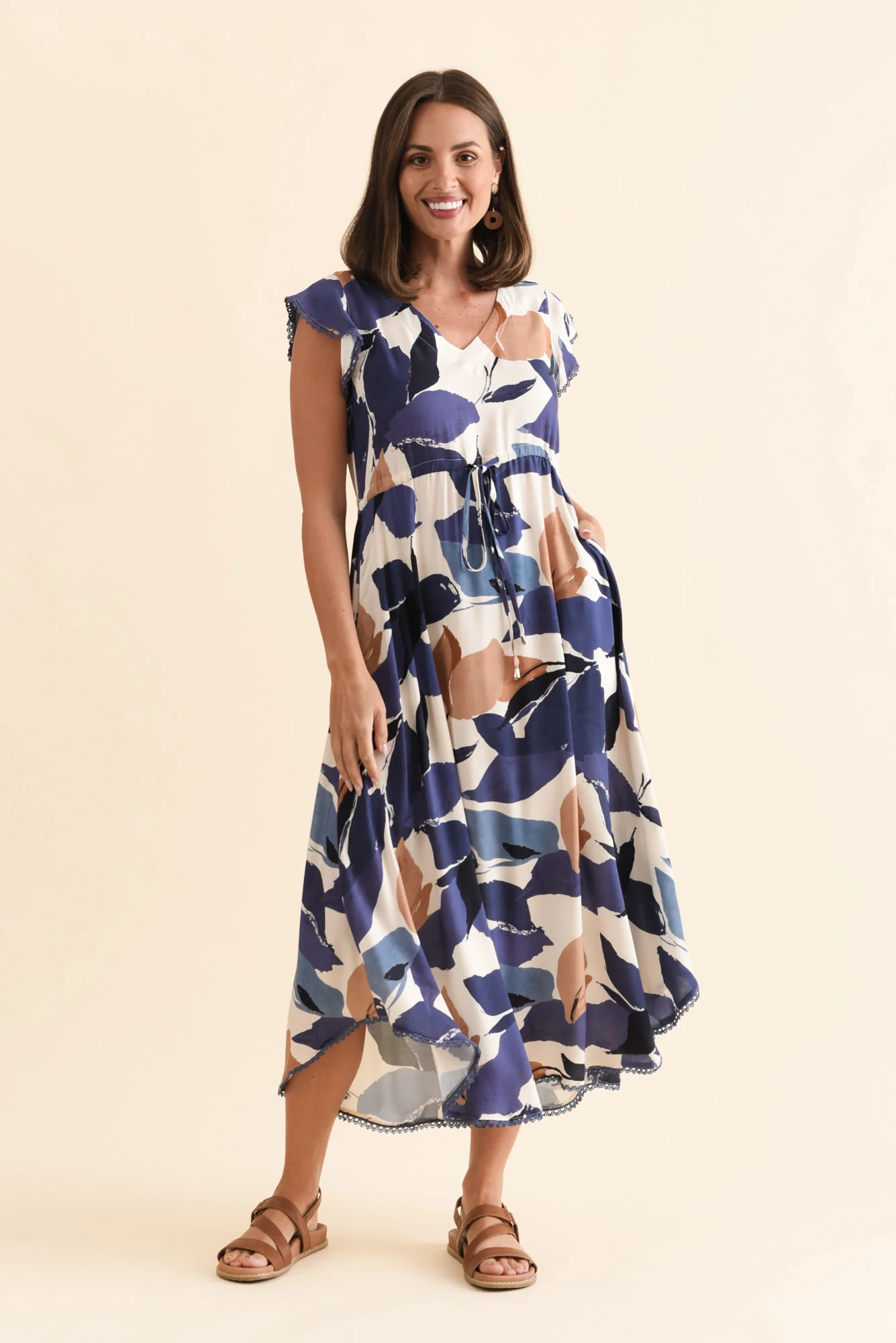 Libby Blue Leaf Midi Dress - Image 2