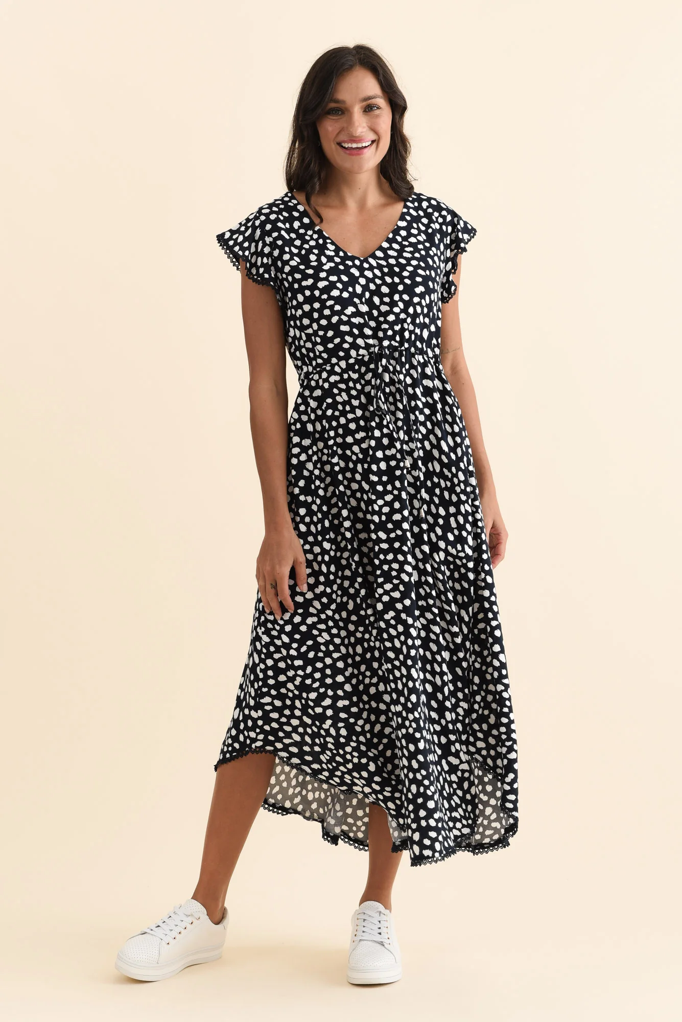 Libby Navy Spot Midi Dress