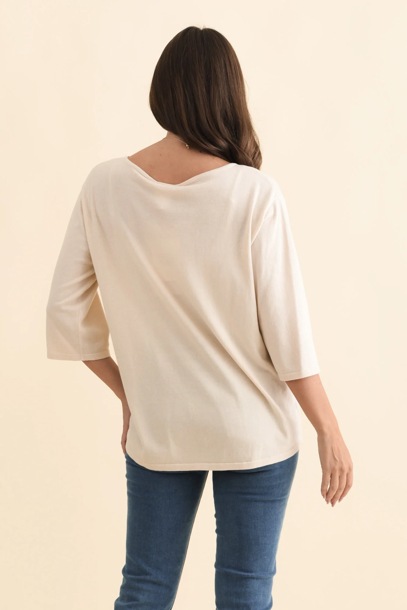 Liberty Beige Cotton 3/4 Sleeve Top - Image 4