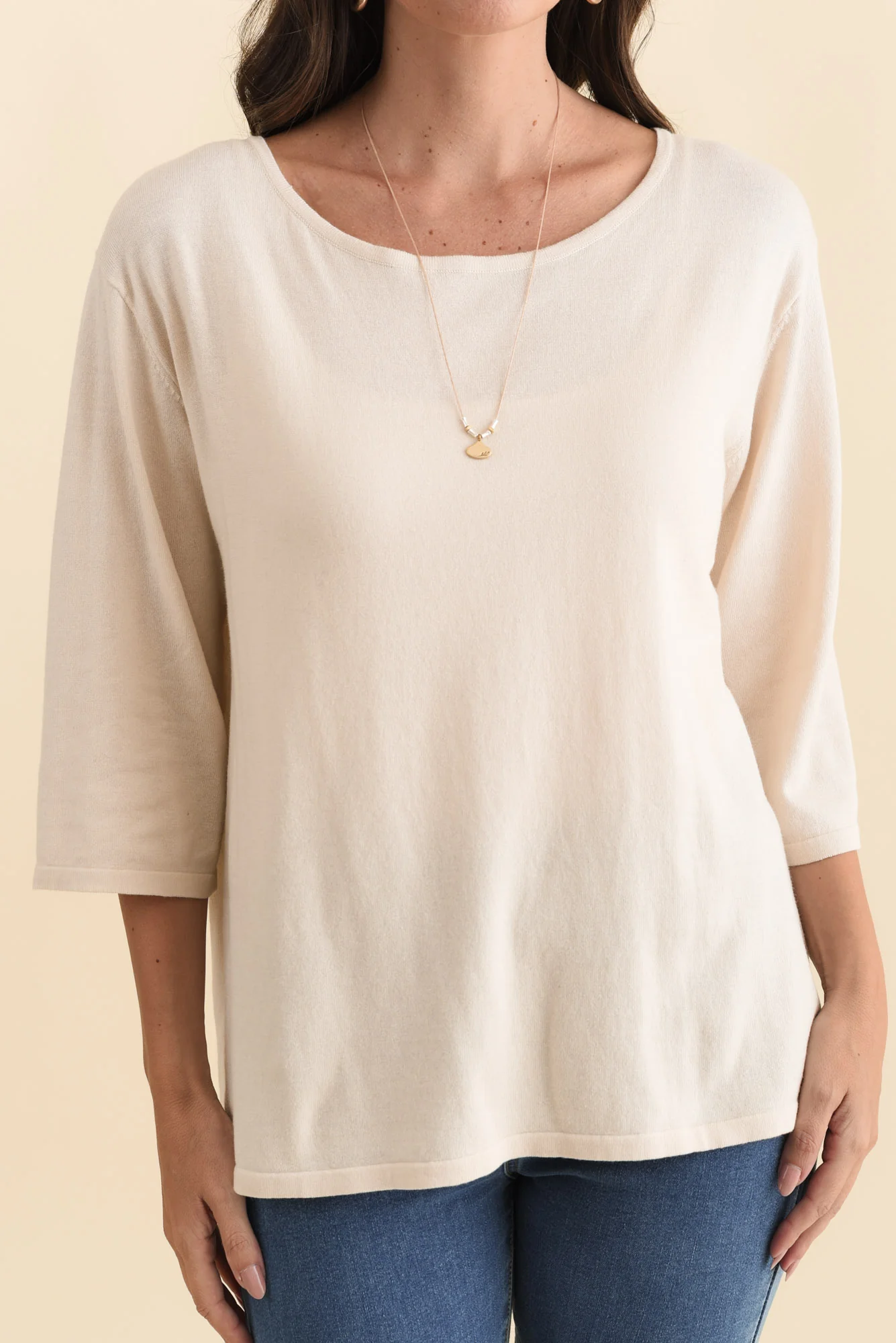 Liberty Beige Cotton 3/4 Sleeve Top - Image 5