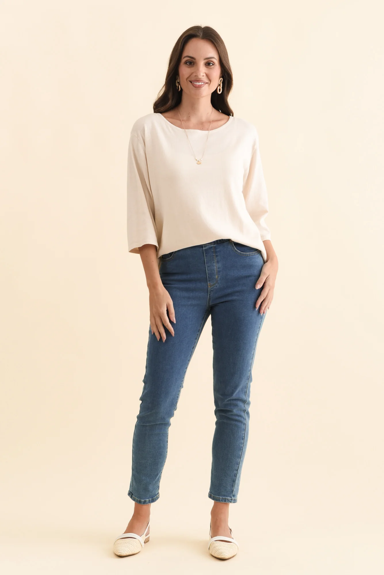 Liberty Beige Cotton 3/4 Sleeve Top - Image 6