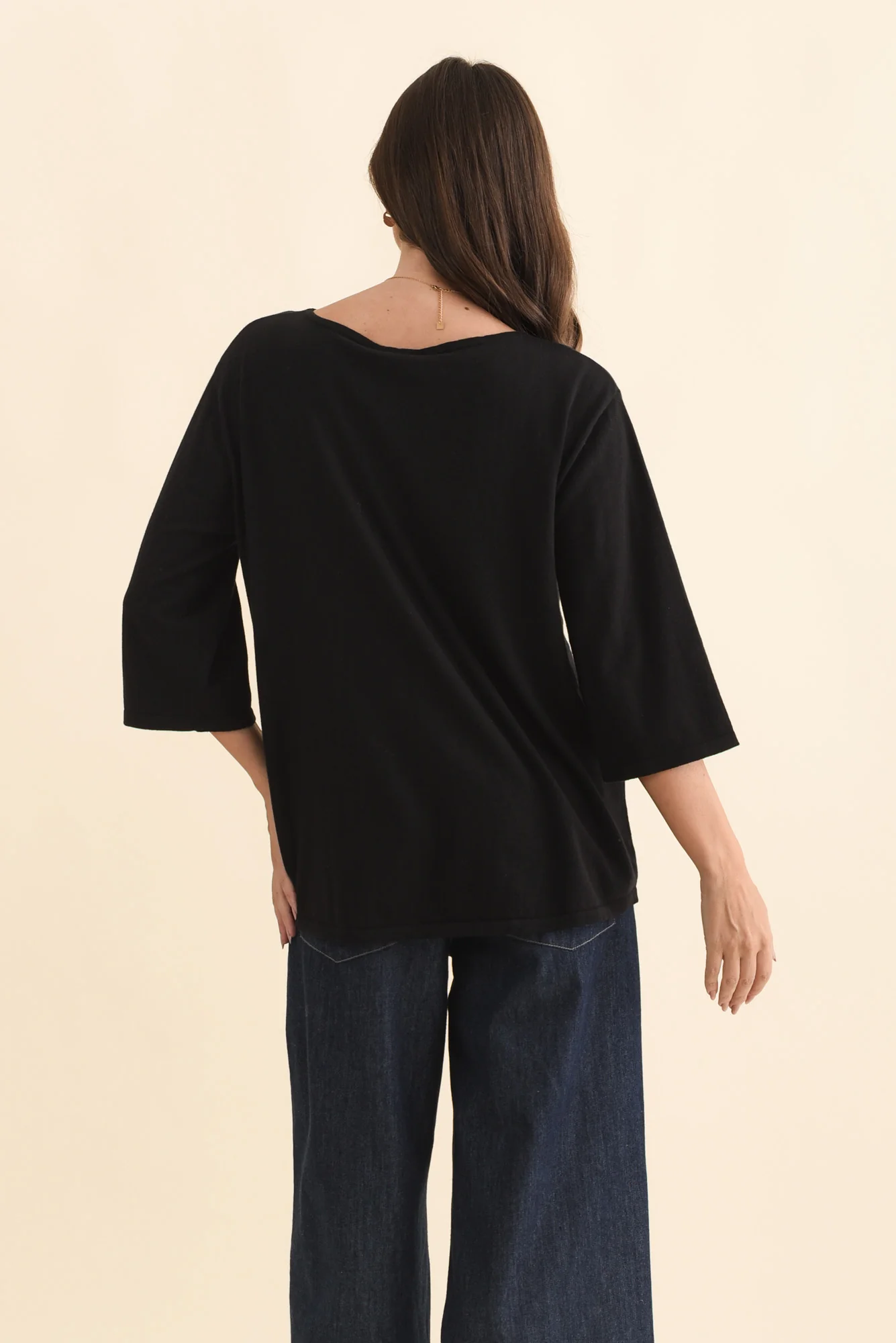 Liberty Black Cotton 3/4 Sleeve Top - Image 4