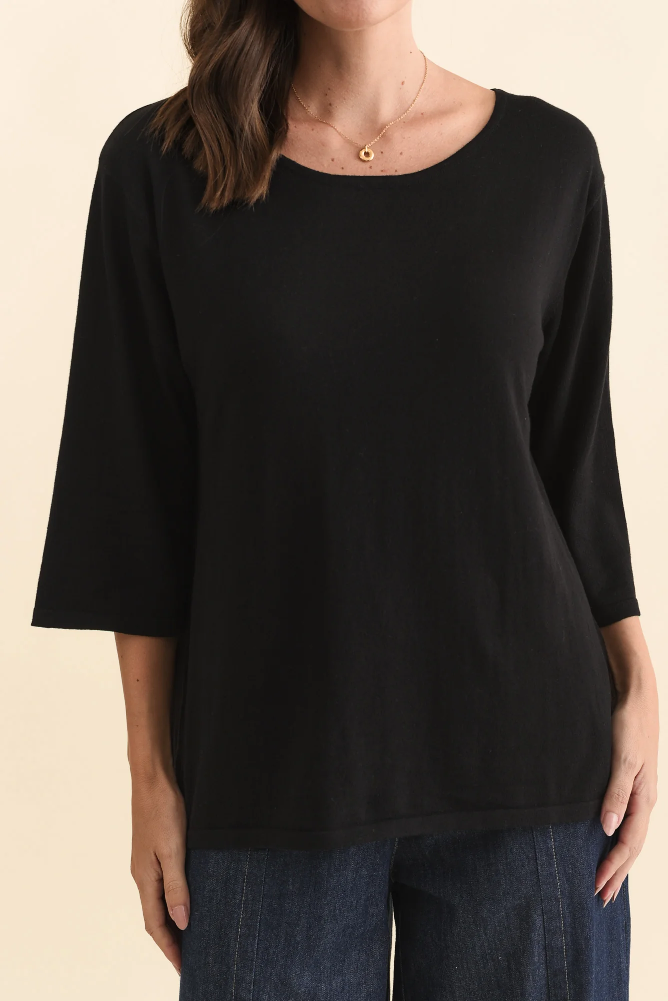 Liberty Black Cotton 3/4 Sleeve Top - Image 5