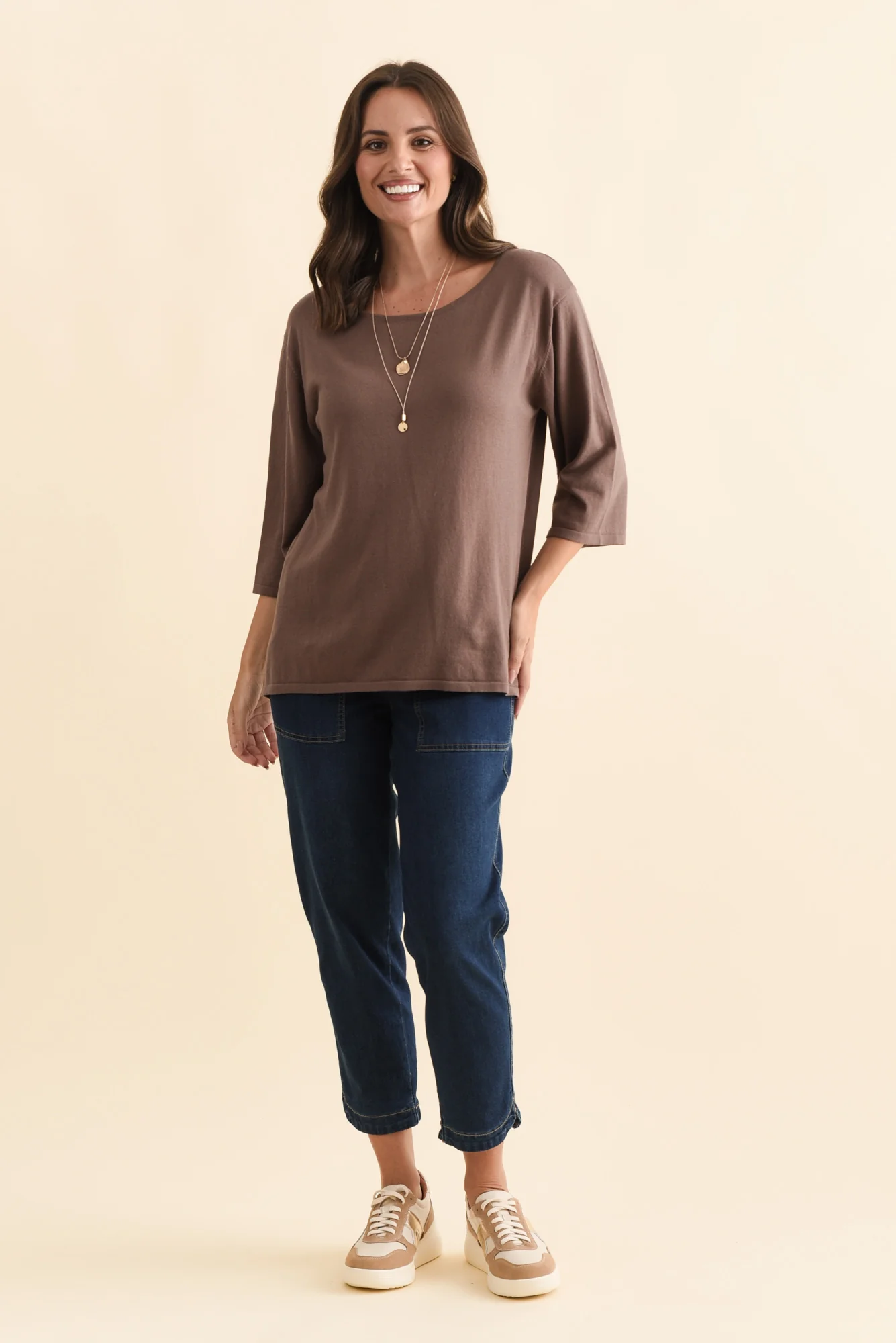 Liberty Chocolate Cotton 3/4 Sleeve Top - Image 2