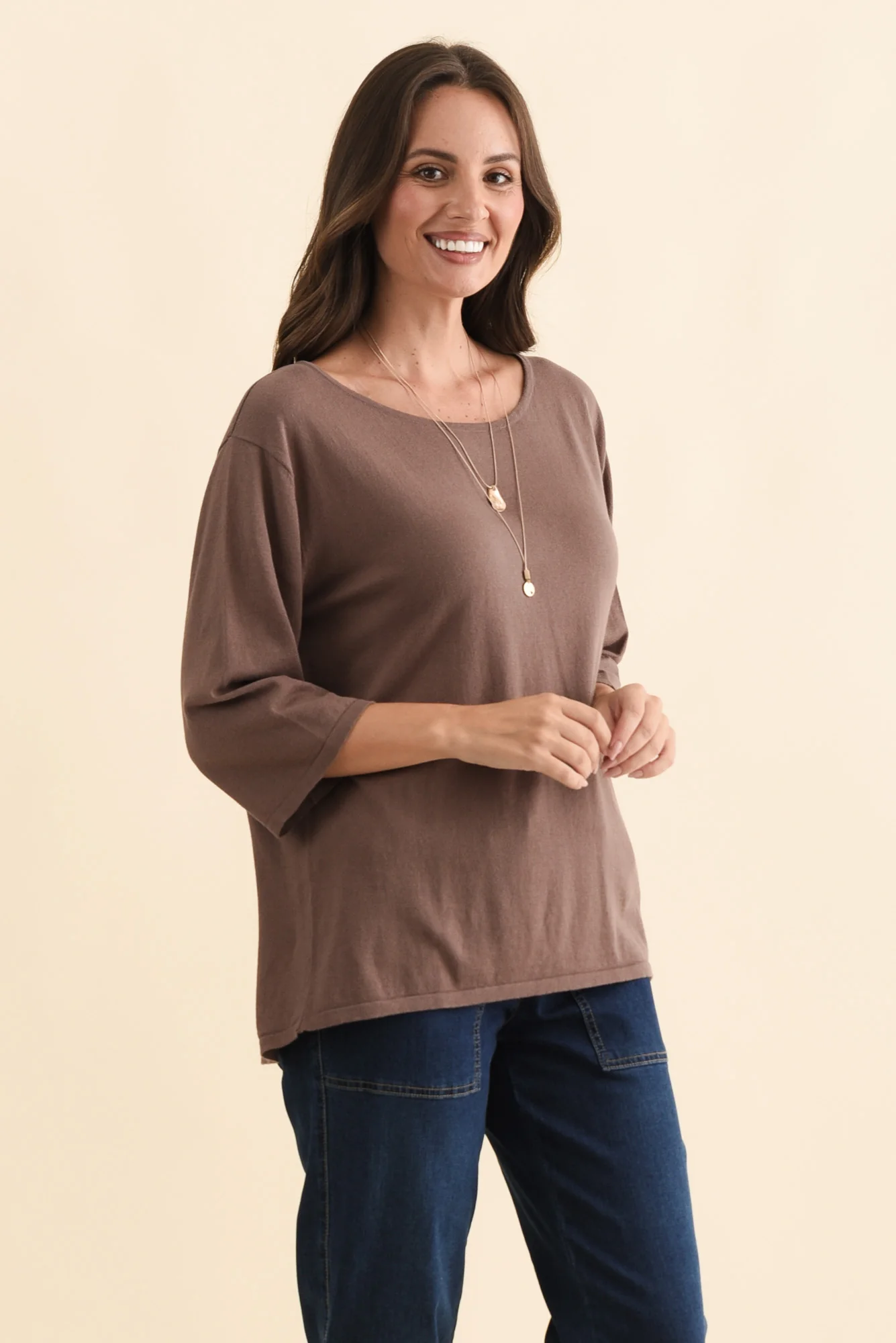 Liberty Chocolate Cotton 3/4 Sleeve Top - Image 3