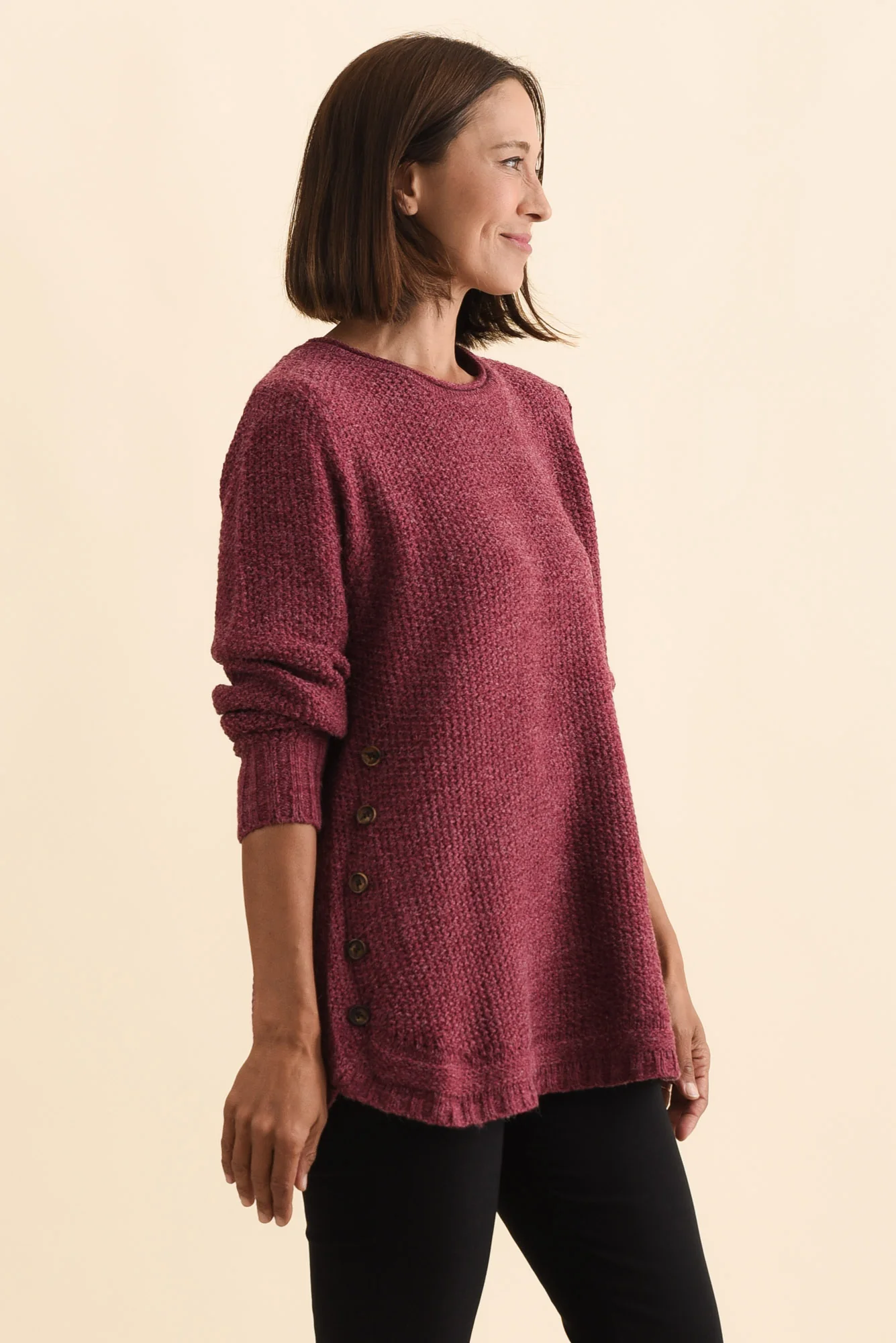 Lucas Plum Knit Button Jumper - Image 3