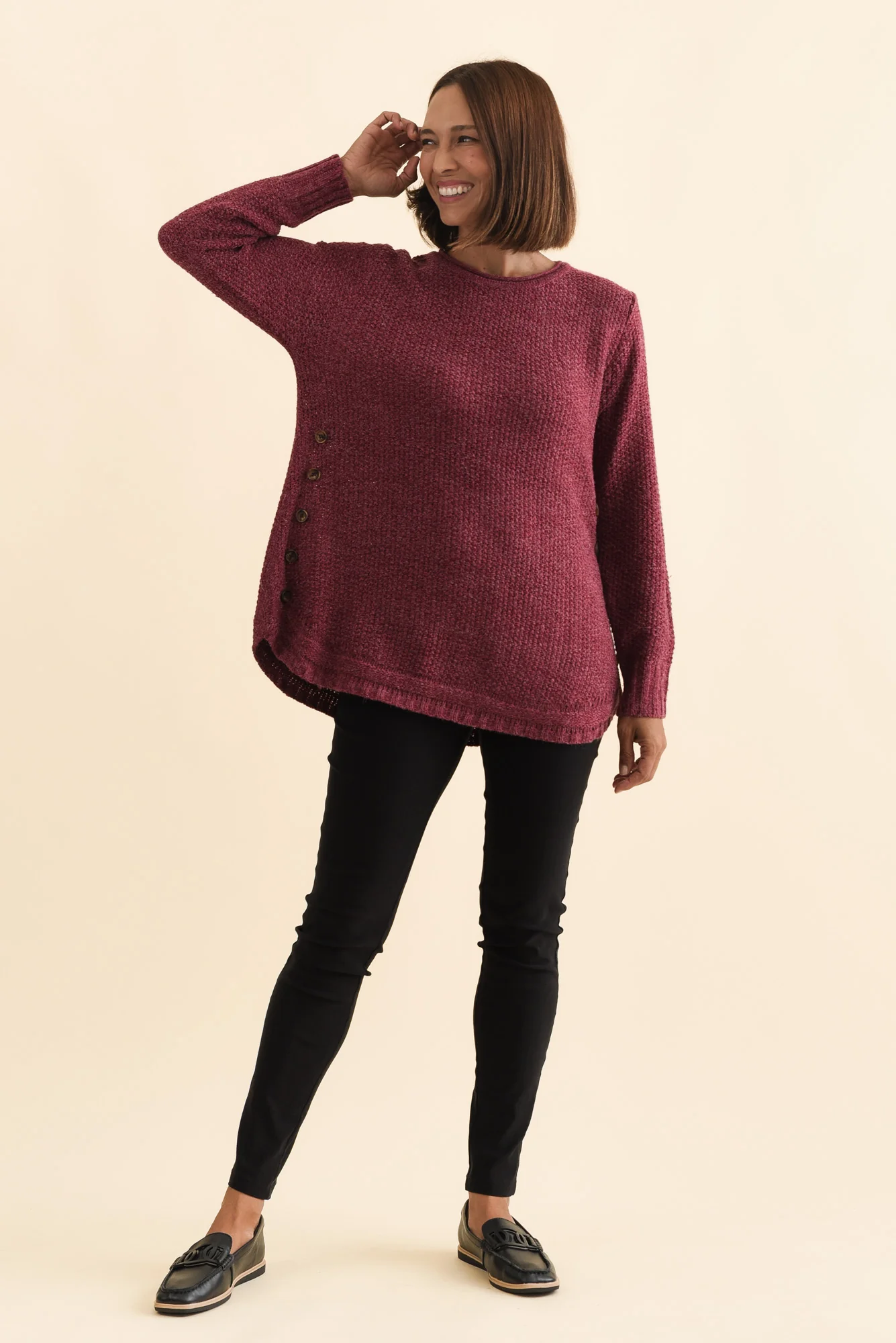 Lucas Plum Knit Button Jumper - Image 6