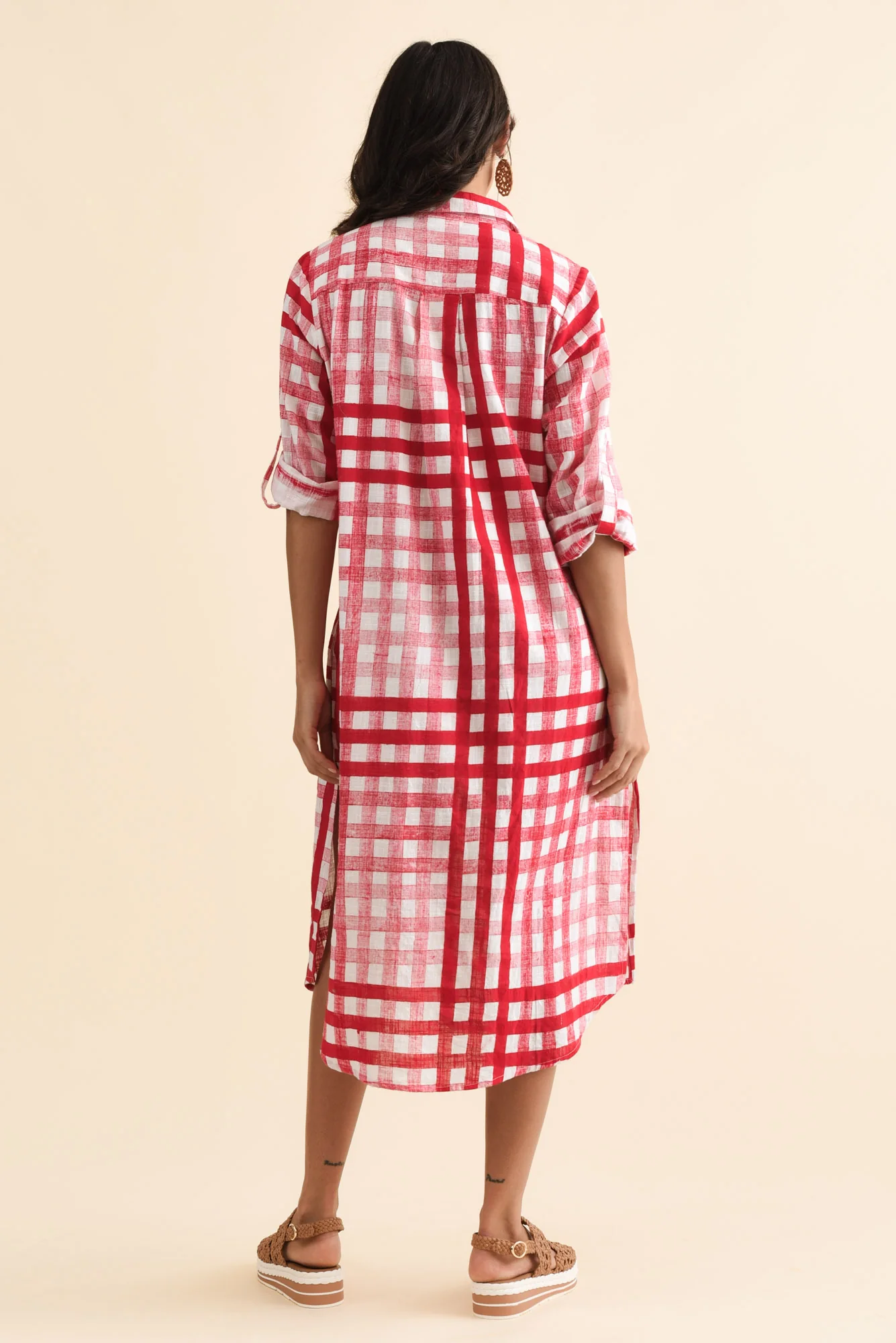 Macaria Red Check Cotton Shirt Dress - Image 4