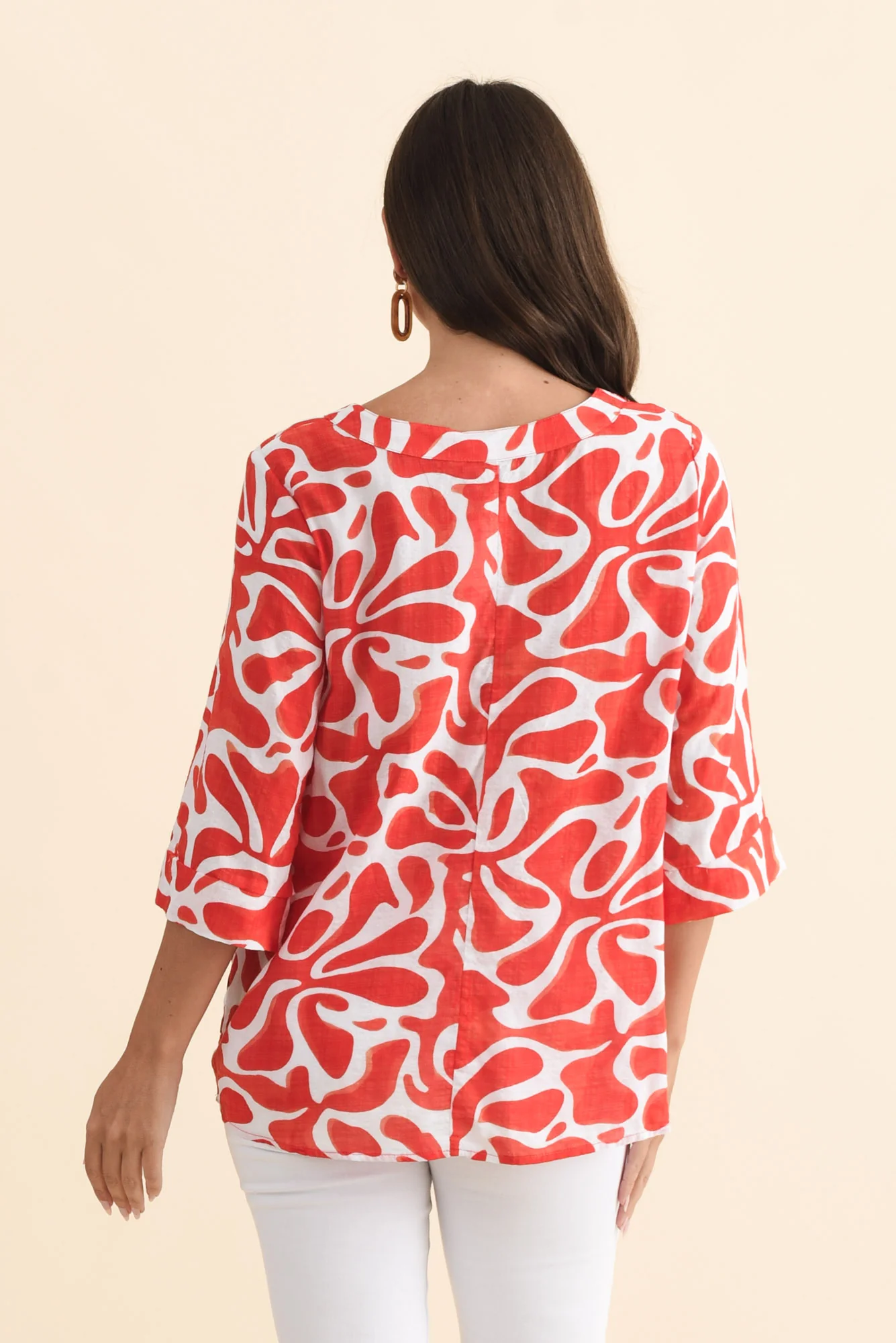 Maddox Red Splash Cotton Blend Top - Image 4