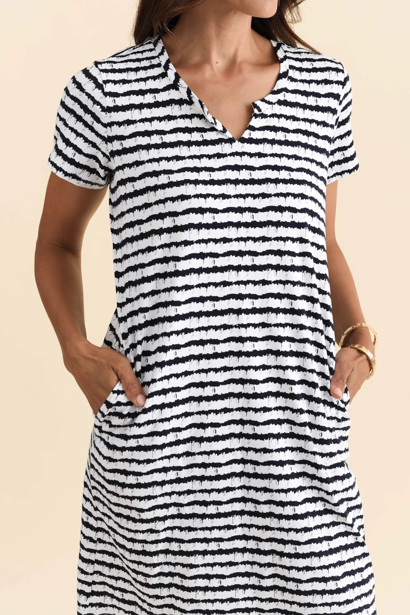 Mandy Navy Abstract Stripe Cotton Tee Dress - Image 6