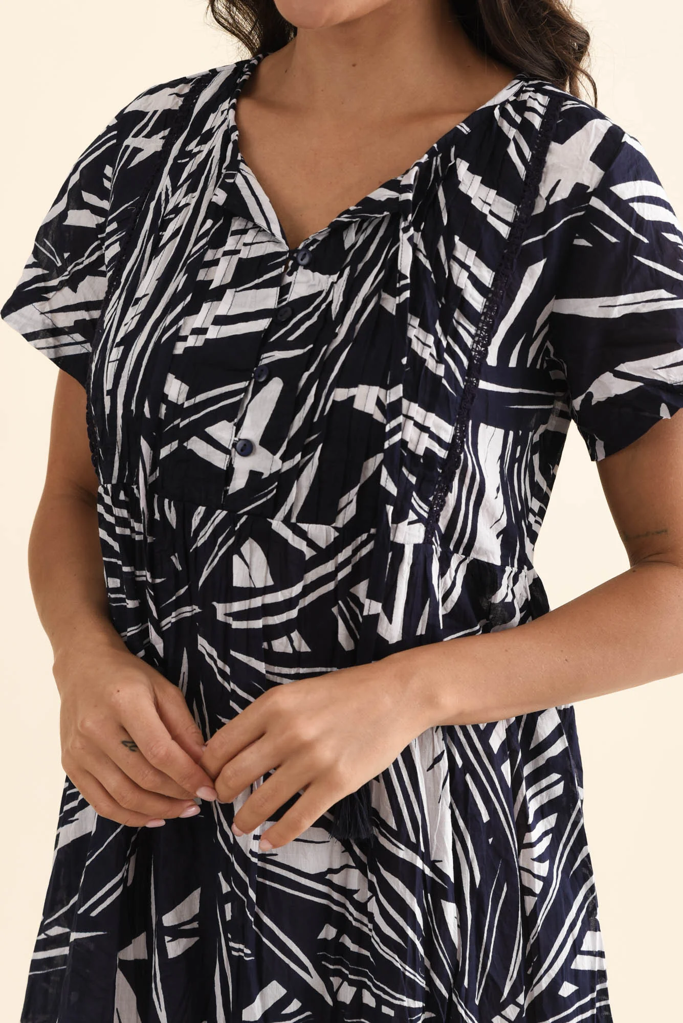 Marisol Navy Foliage Crinkle Cotton Dress - Image 5