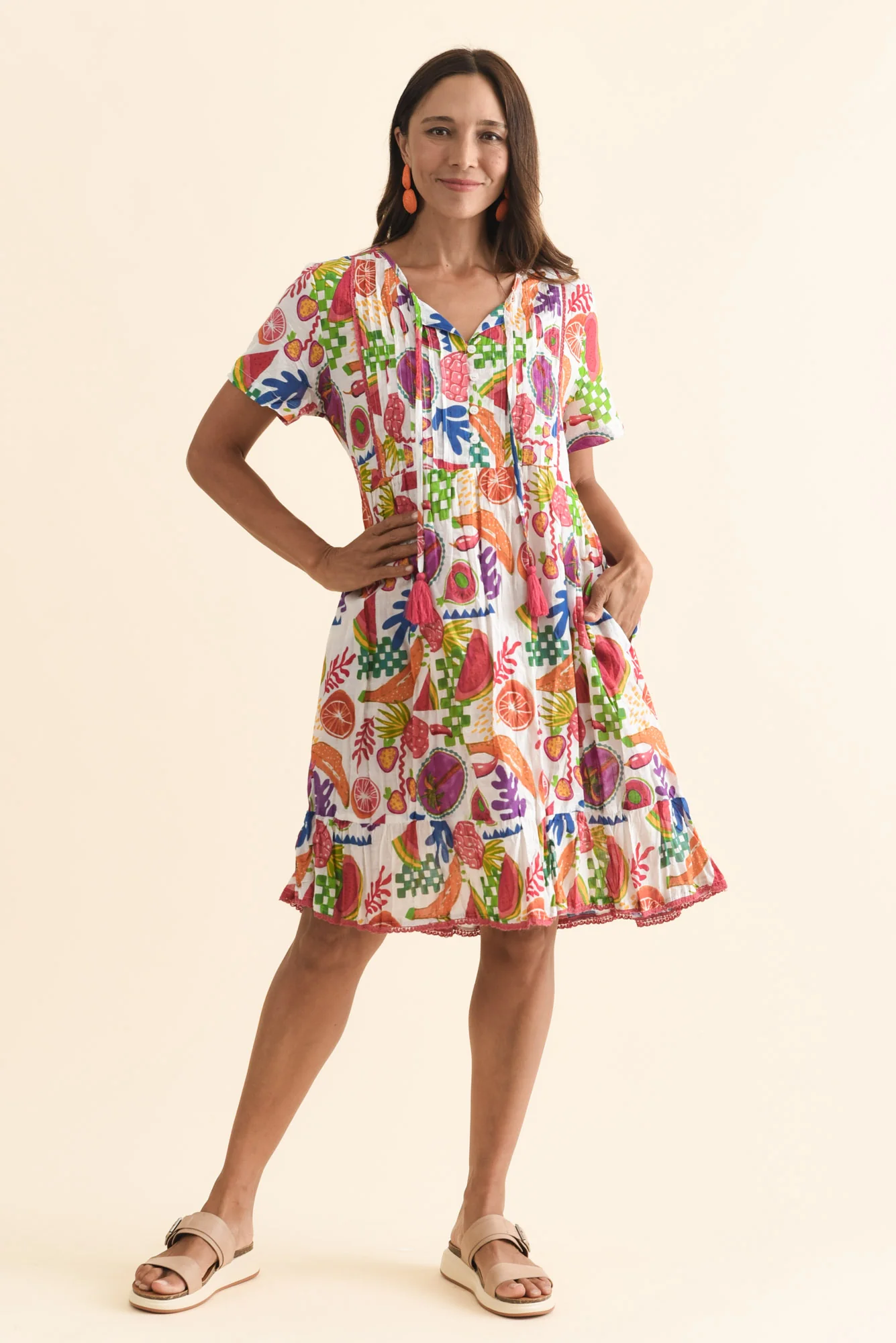 Marisol White Fruity Crinkle Cotton Dress - Image 2