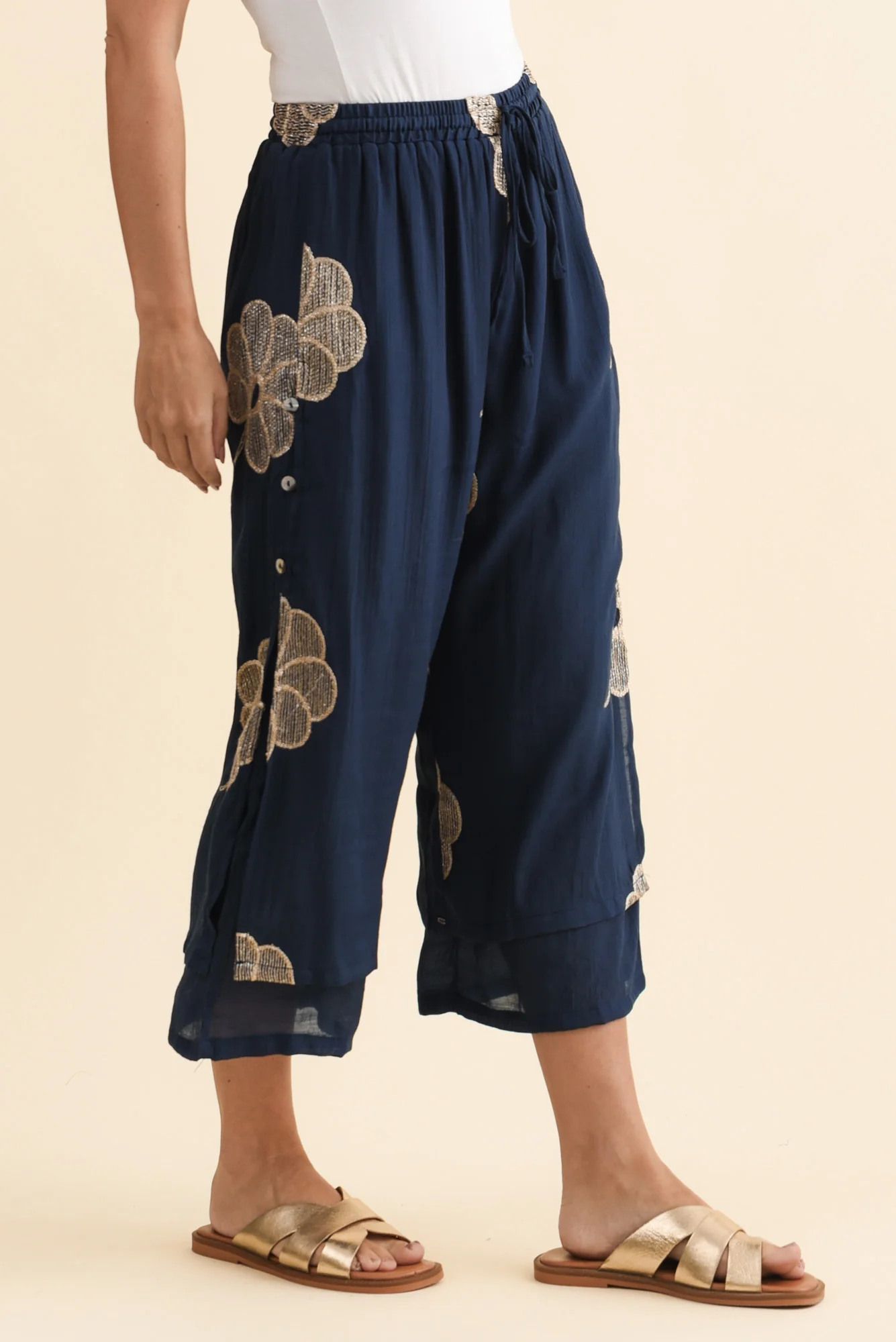 Max Navy Flower Layered Pants - Image 3