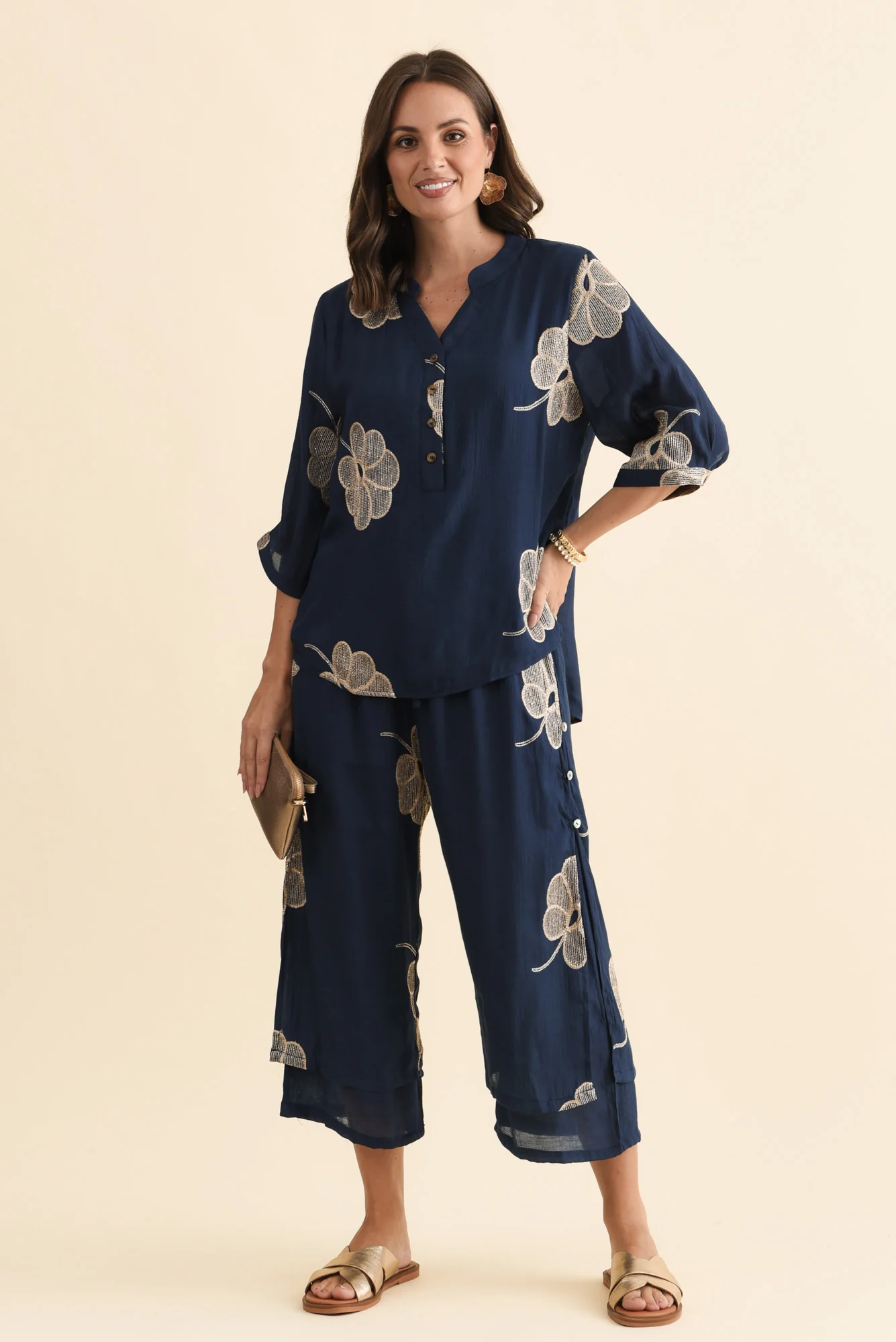 Max Navy Flower Layered Pants - Image 6