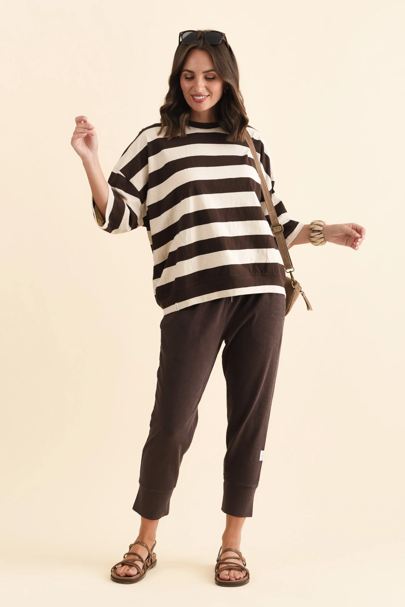 Mazie Dark Brown Stripe Cotton Sweat - Image 3