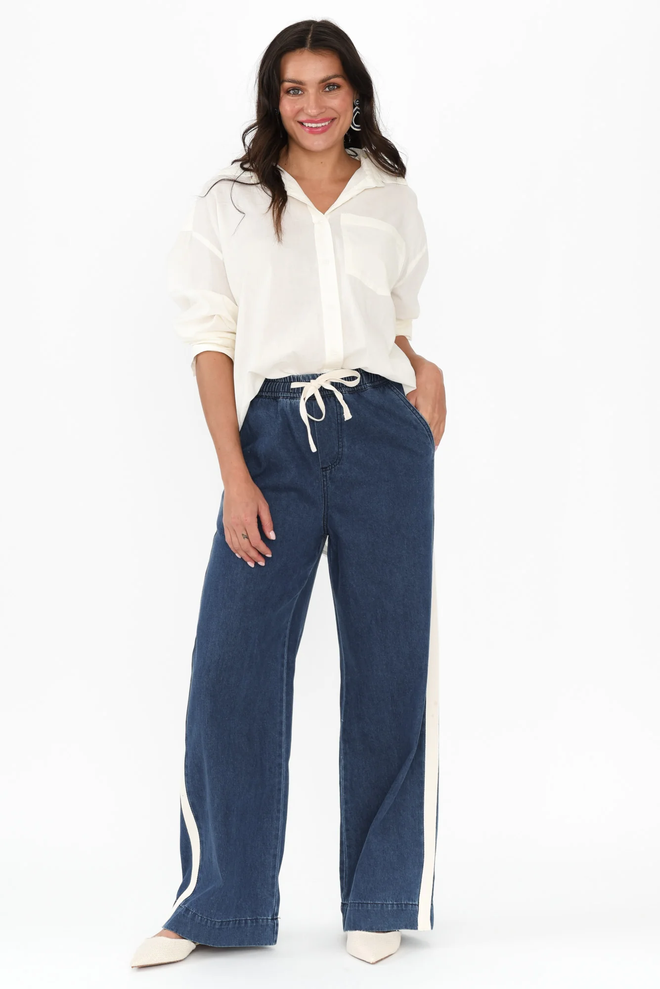 Melina Blue Stripe Drawstring Jeans - Image 2