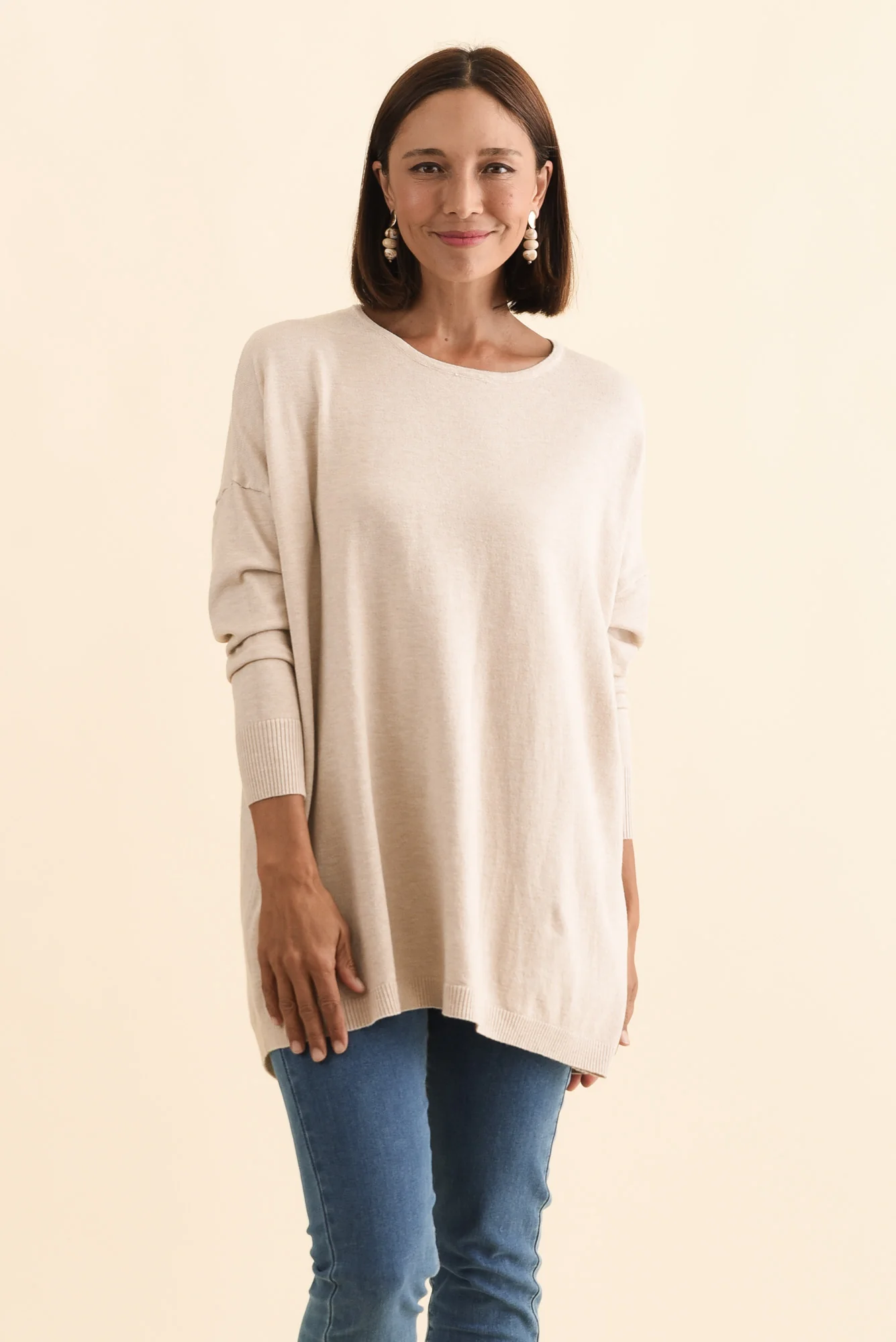 Meryl Beige Wool Blend Drape Jumper