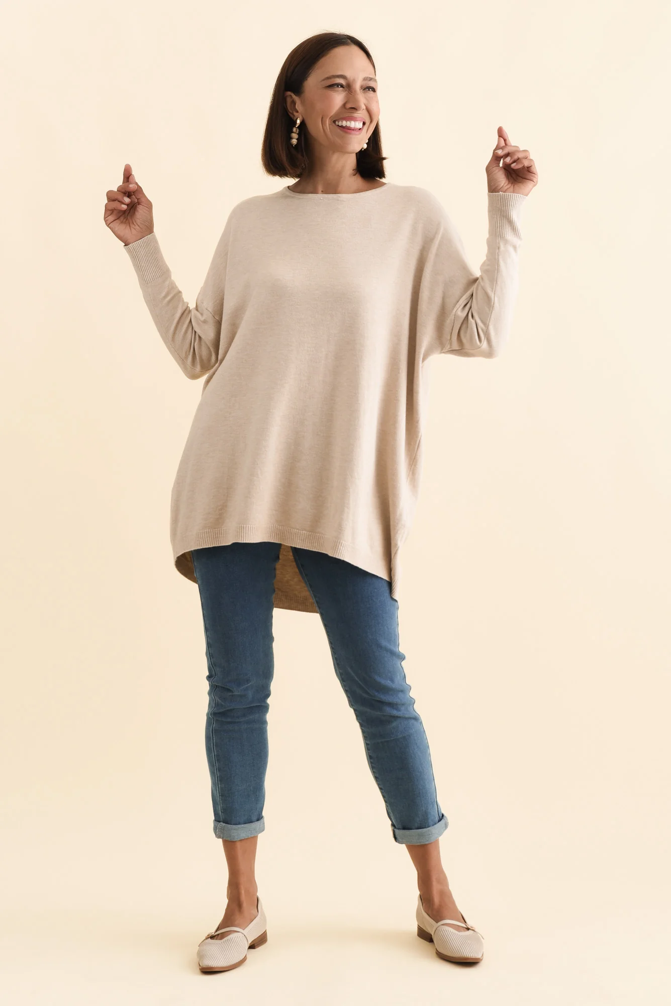 Meryl Beige Wool Blend Drape Jumper - Image 6